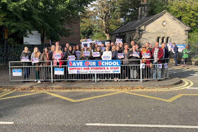 Parents demonstrated in support of St Leonard’s Catholic School, Durham, earlier in the academic year (Tom Wilkinson/PA)