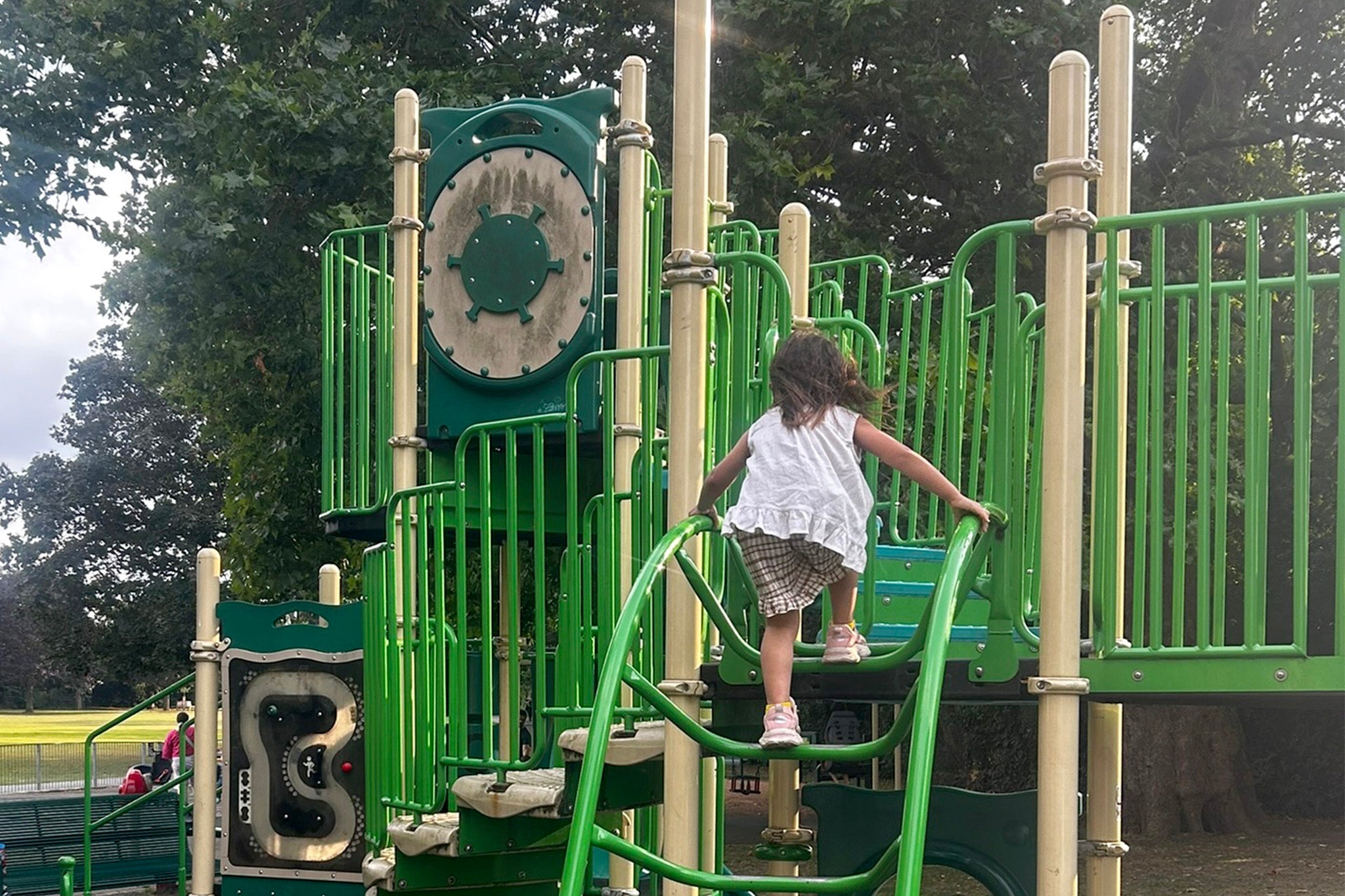 Maryam, who has been in the UK for just over a week, likes climbing in her local park