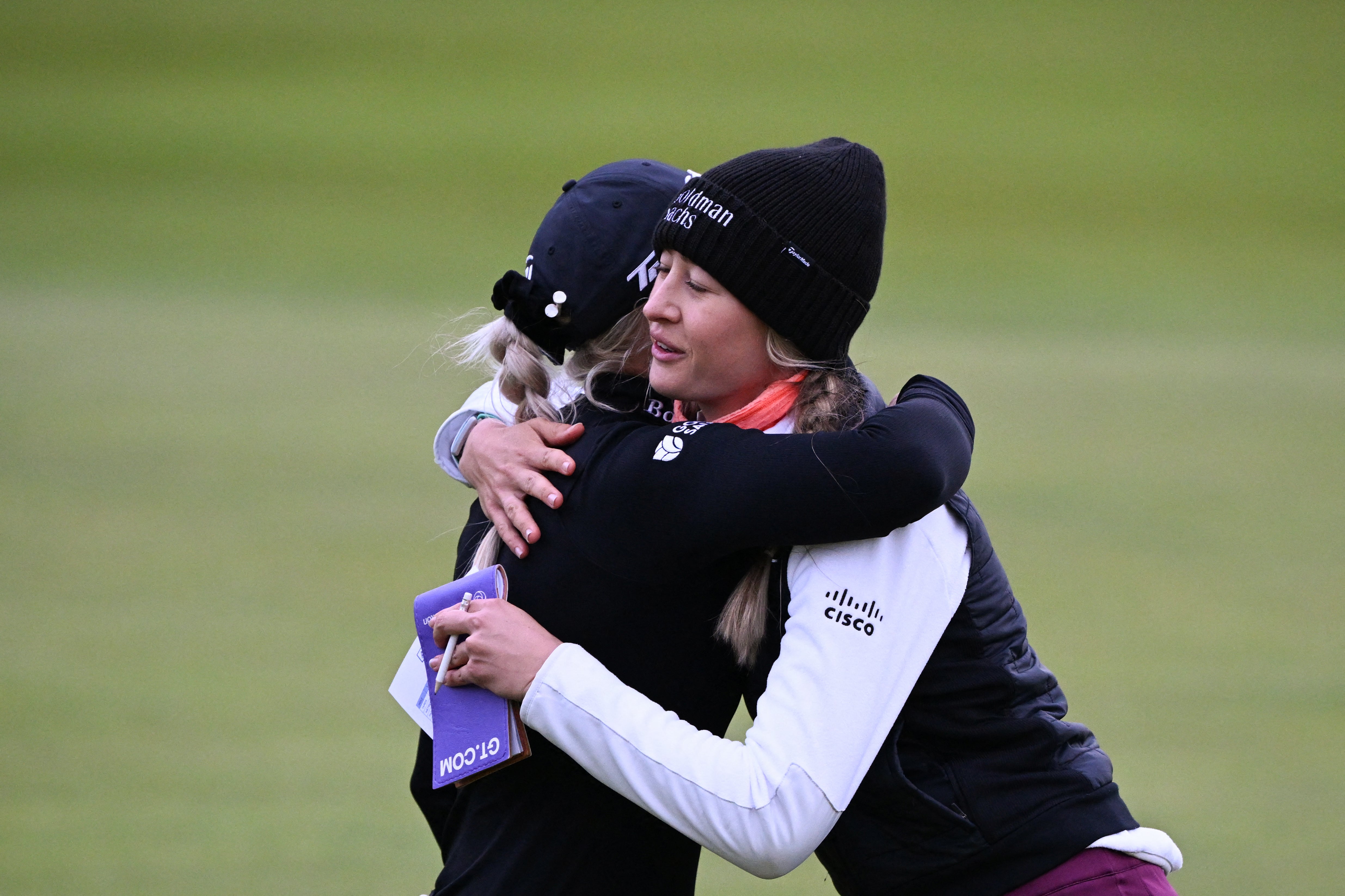 England’s Charley Hull, left, hugs US star Nelly Korda