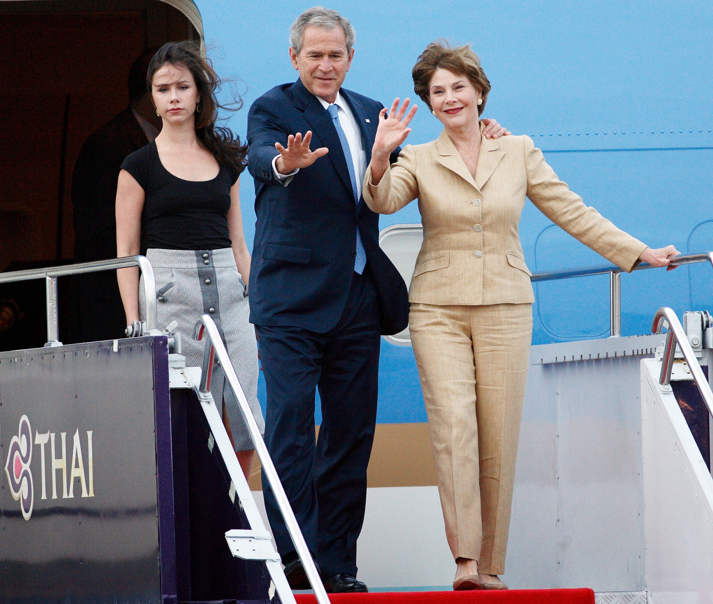 Barbara Bush with her parents George W and Laura in 2008