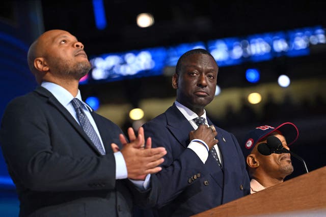 <p>Yusef Salaam, center, speaks at the Democratic National Convention on August 22 next to Korey Wise, right, and Kevin Richardson, left. The men were wrongfully convicted of raping a jogger in Central Park in 1989, an incident that Donald Trump</p>