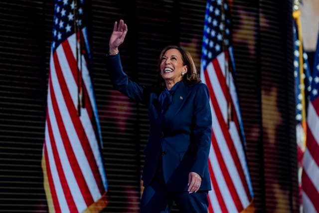 <p>Kamala Harris arrives before speaking on the final night of the Democratic National Convention</p>