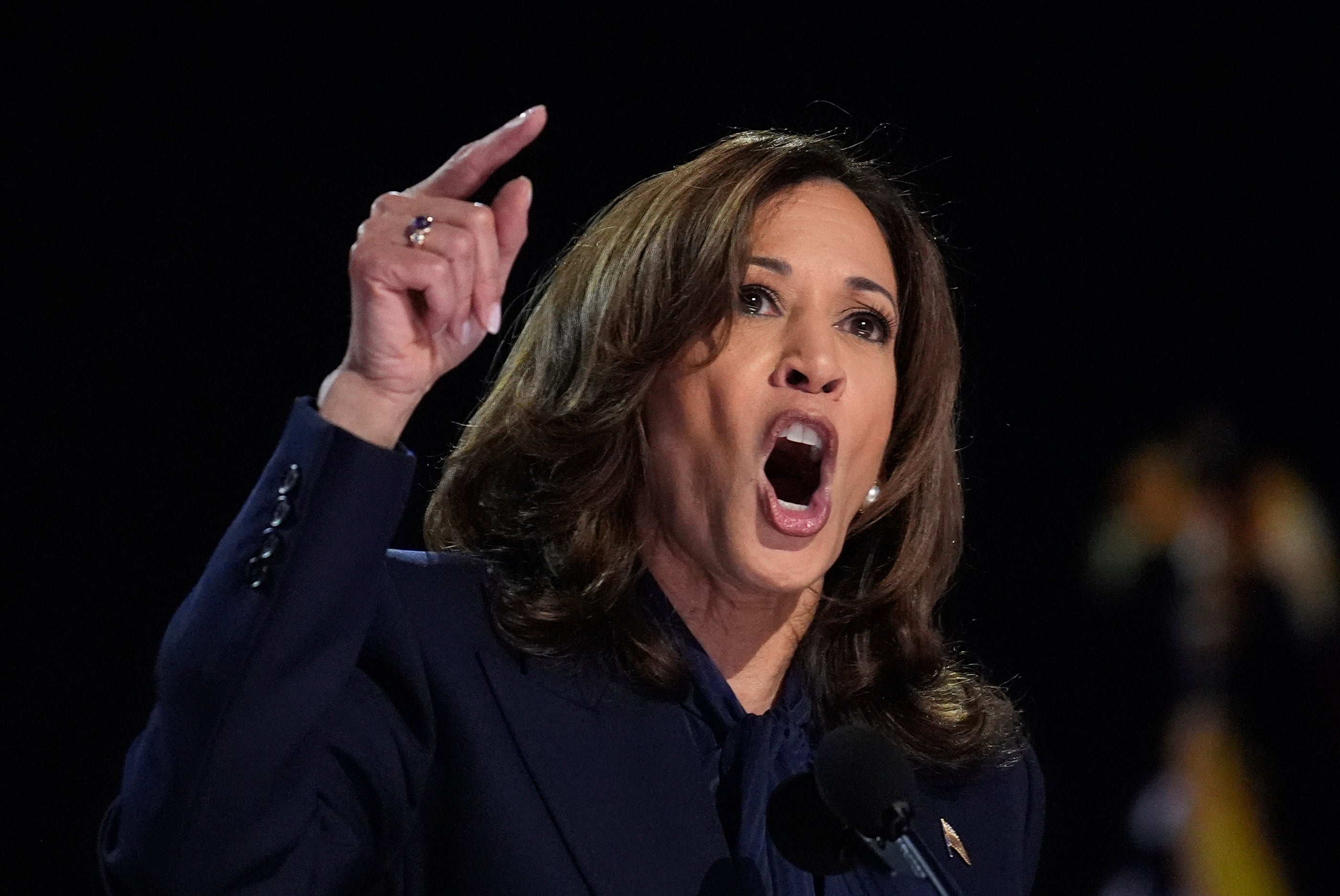 Kamala Harris delivers closing remarks at the Democratic Party Convention at the end of a four-day celebration of her candidacy