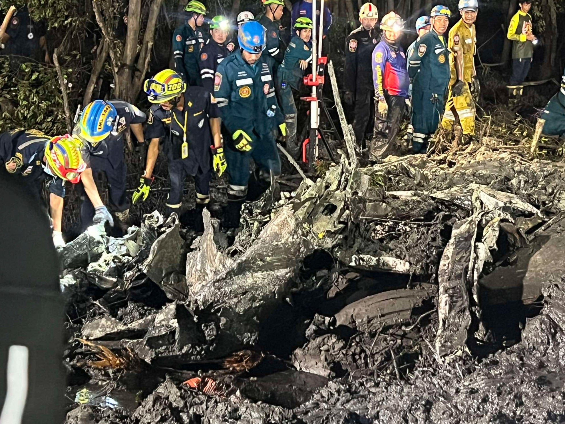 <p>A rescue team at the site of a small aircraft’s crash in Chachoengsao province, Thailand, Thursday, 22 August 2024</p>