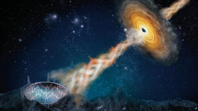 <p>An artist’s depiction of a microquasar event</p>