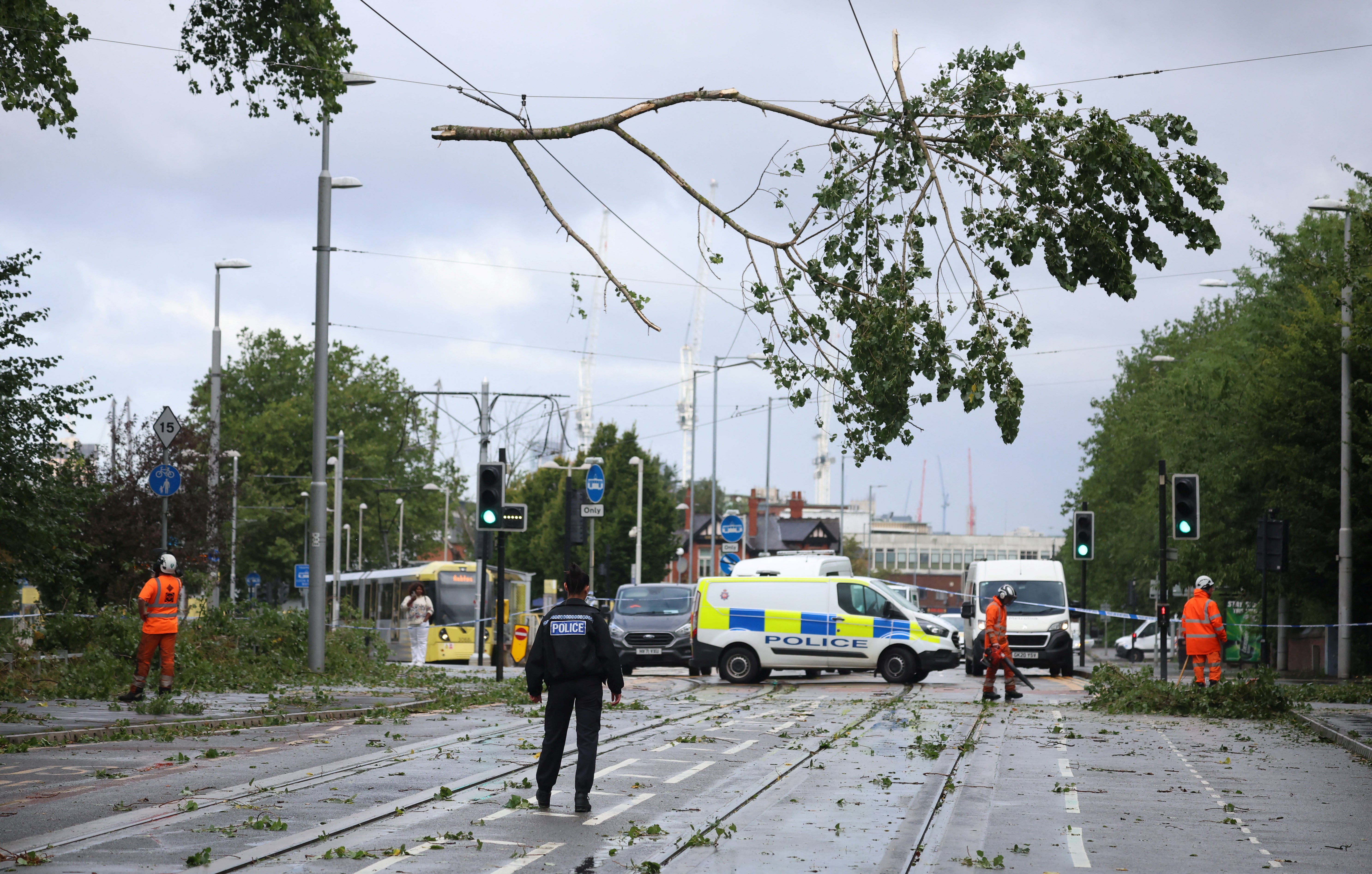 Fallen trees blocked tram routes in Manchester