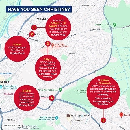 A map issued by police showed Ms Stenson’s final movements