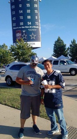 Christopher Stone (left) and son Chris. The loyal Dallas Cowboys fan was buried in a Cowboys coffin