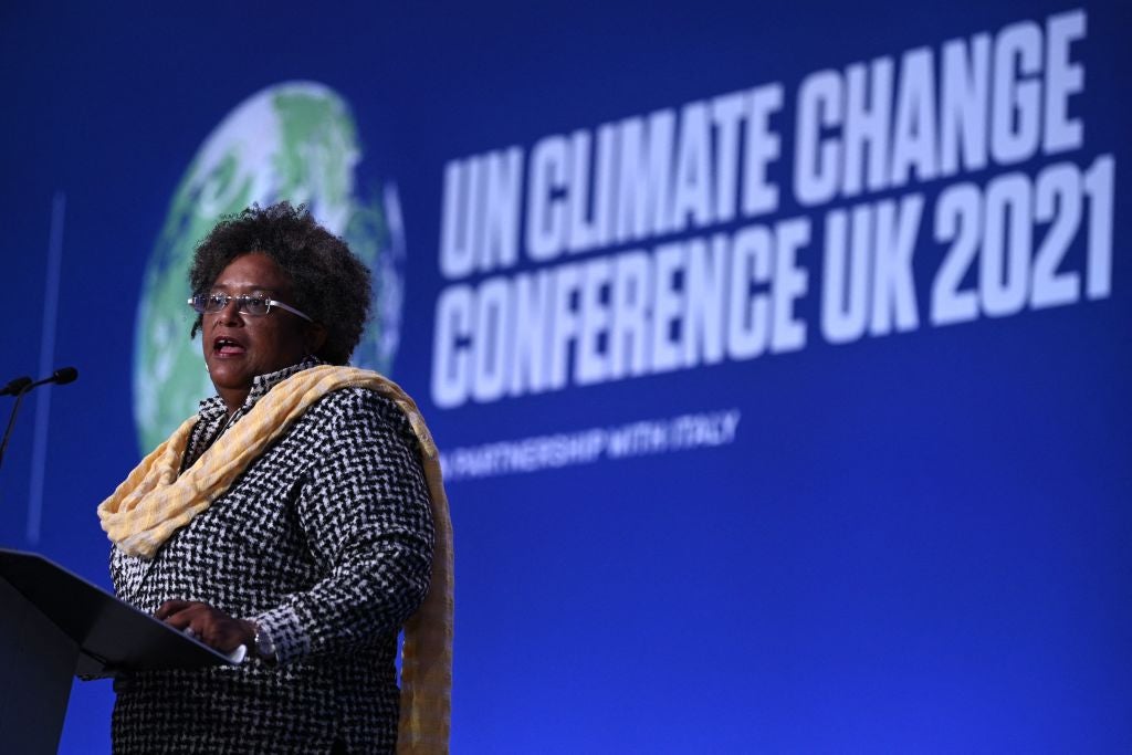 Barbados' Prime Minister Mia Mottley making her powerful statement at Cop26 in Glasgow on November 2, 2021