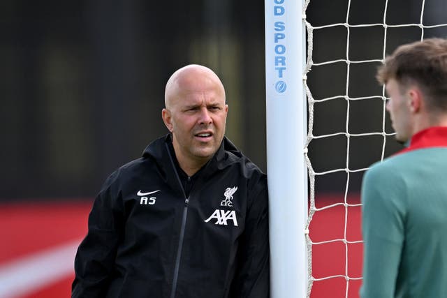 <p>Arne Slot head coach of Liverpool during a training session</p>