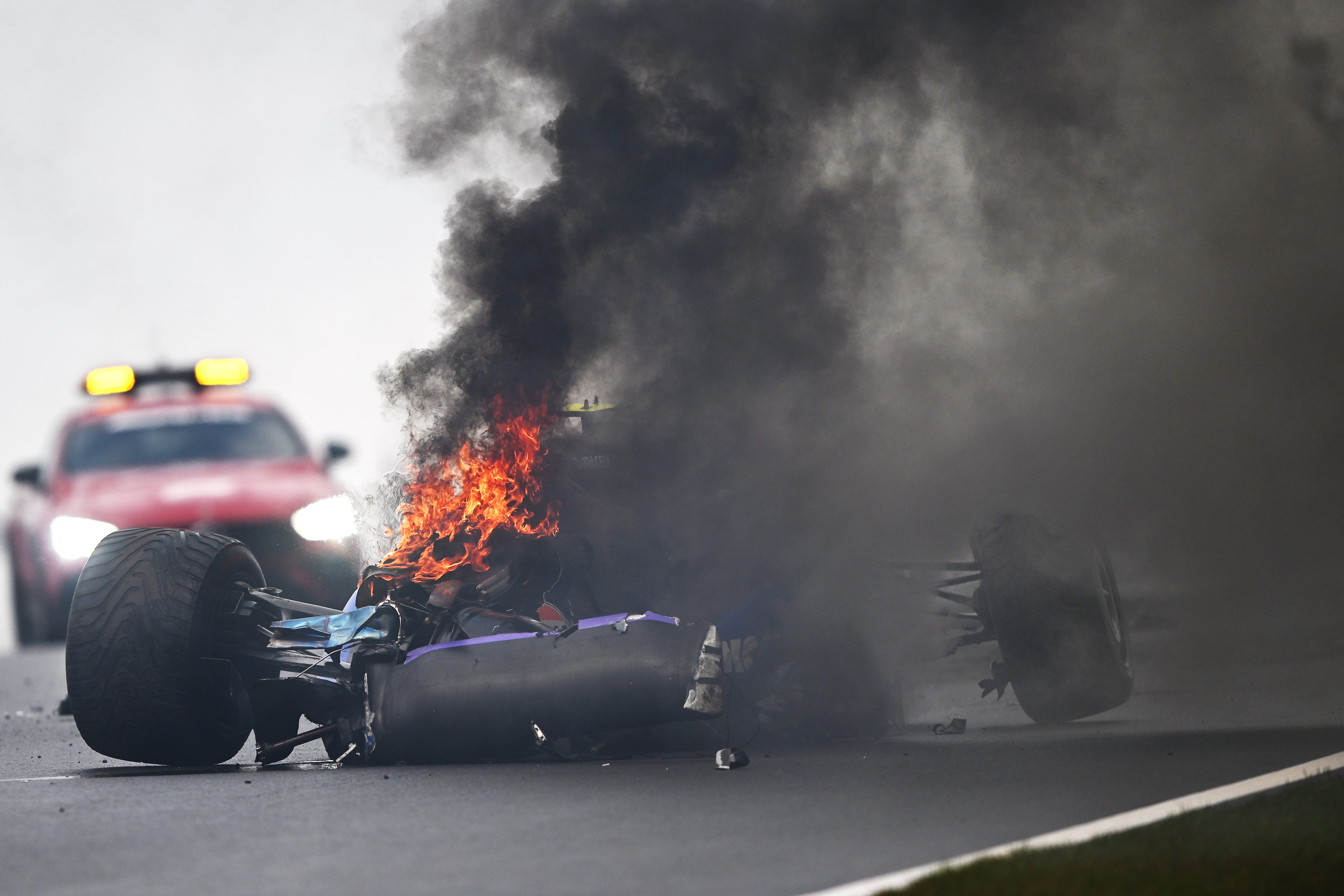 Logan Sargeant’s car caught fire after a nasty crash at the Dutch Grand Prix