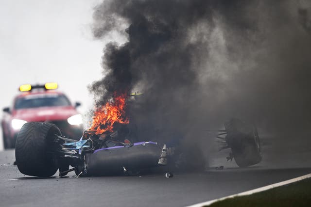 <p>Logan Sargeant’s car caught fire after a nasty crash at the Dutch Grand Prix </p>