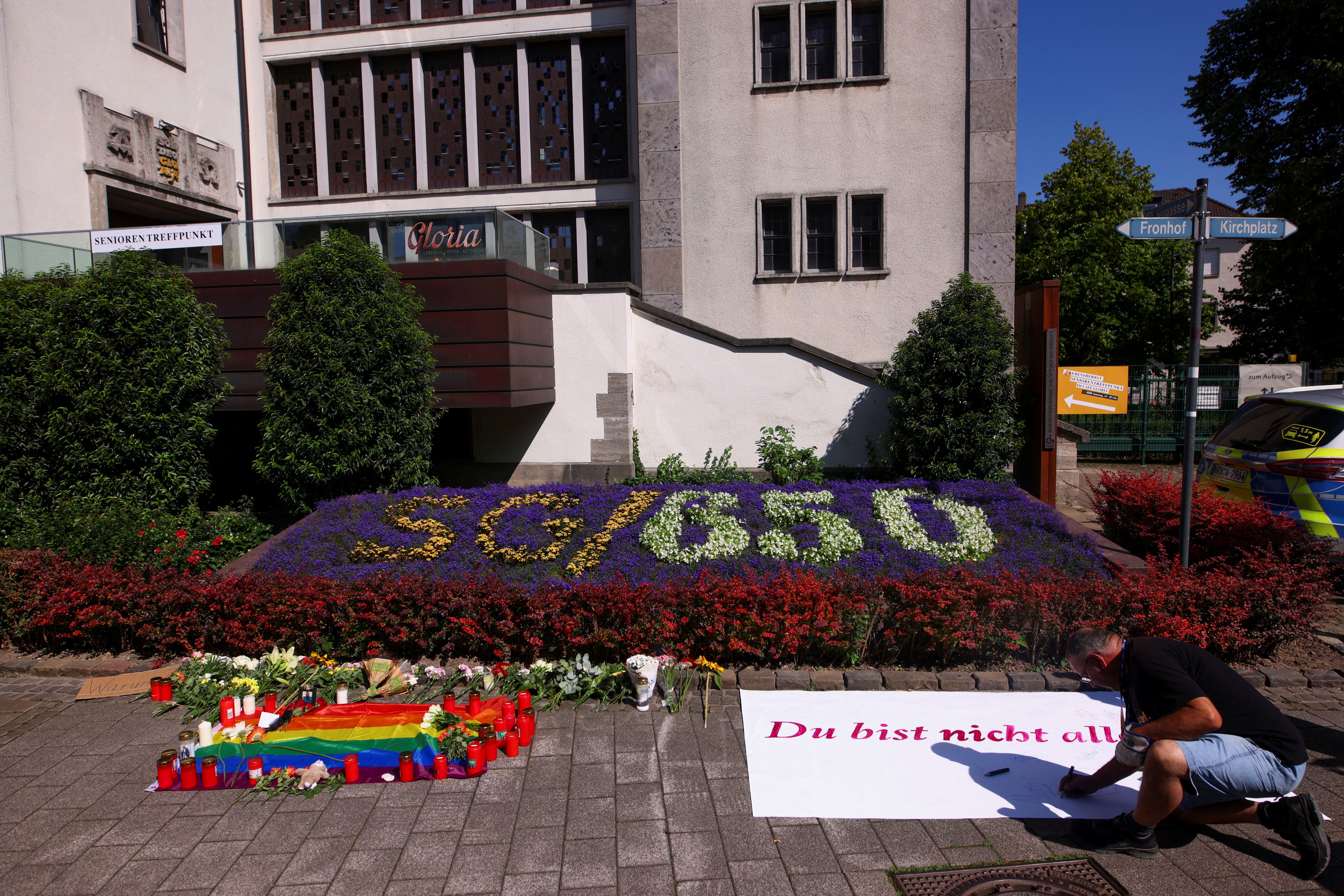 Flower tributes have been left in Solingen, the German city rocked by tragedy