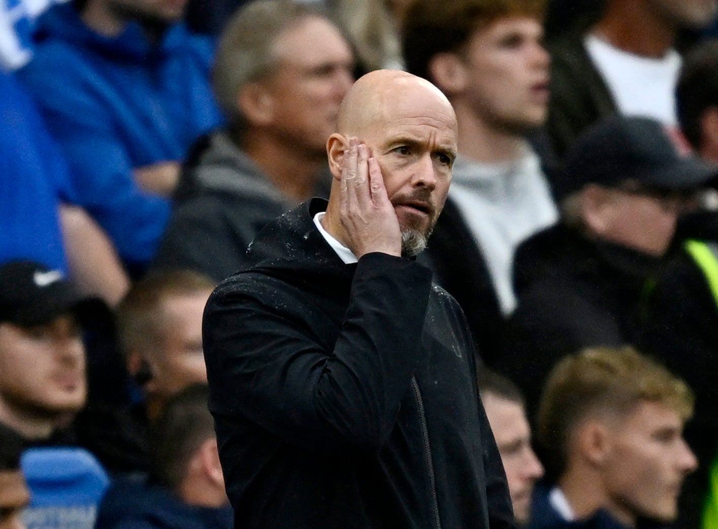 Manchester United manager Erik ten Hag reacts