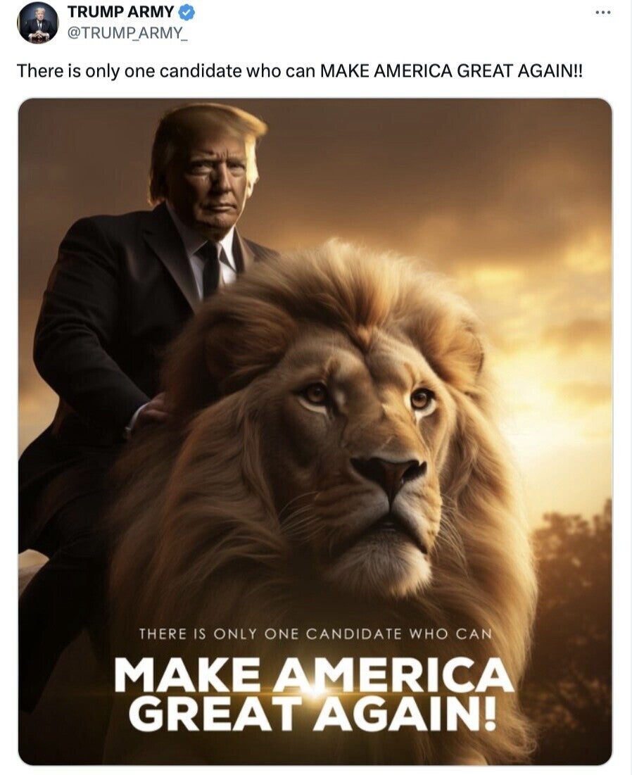 Donald Trump shared an apparently AI-generated image of himself on a lion