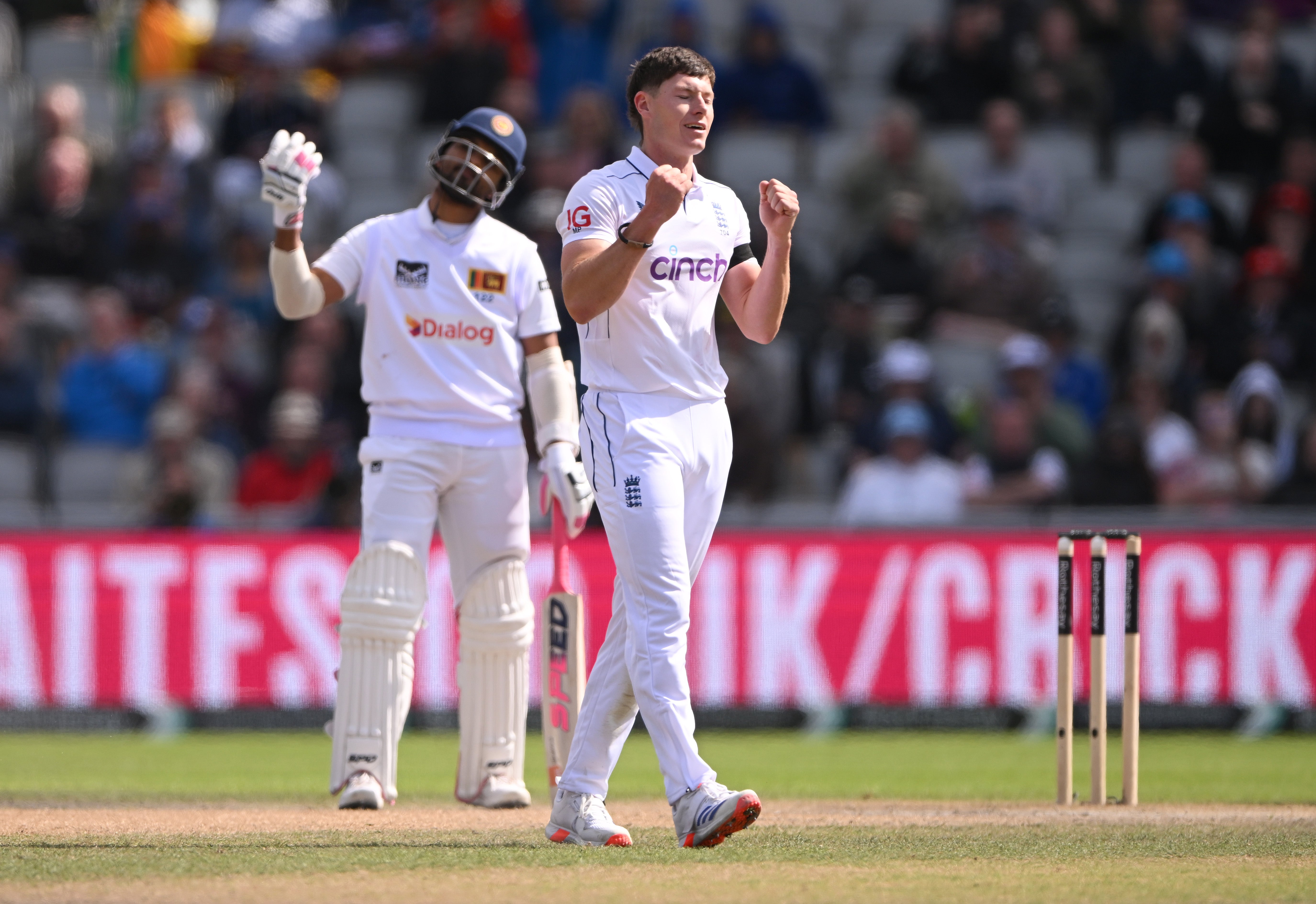 After a difficult period in the field, Matthew Potts took two wickets to end Sri Lanka's innings.