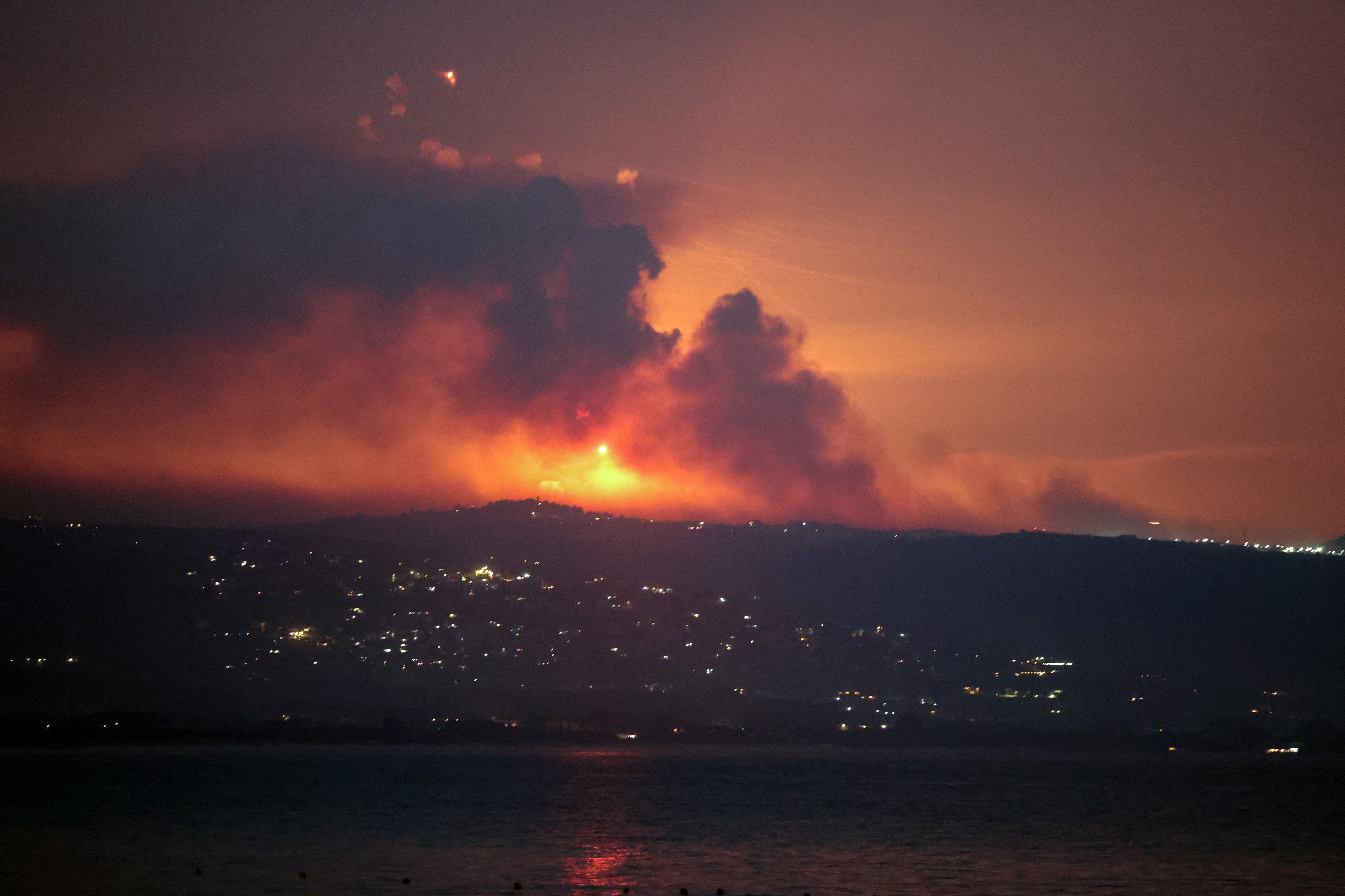 Smoke and fire in Lebanon following Israeli airstrikes on Sunday