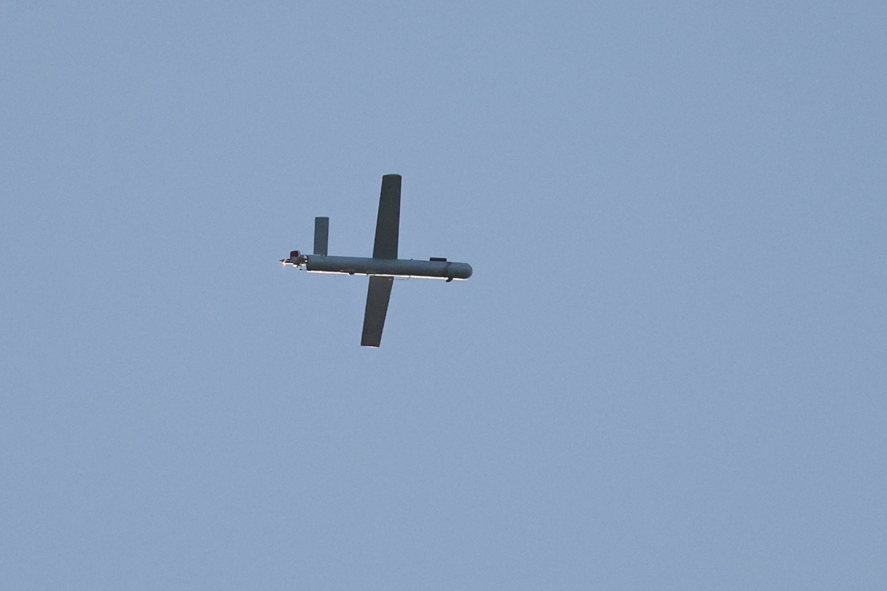 A Hezbollah unmanned aerial vehicle (UAV) crossing from Lebanon before getting intercepted by Israel Defense Forces over an area near the Lebanon-Israel border, as seen from northern Israel on Sunday