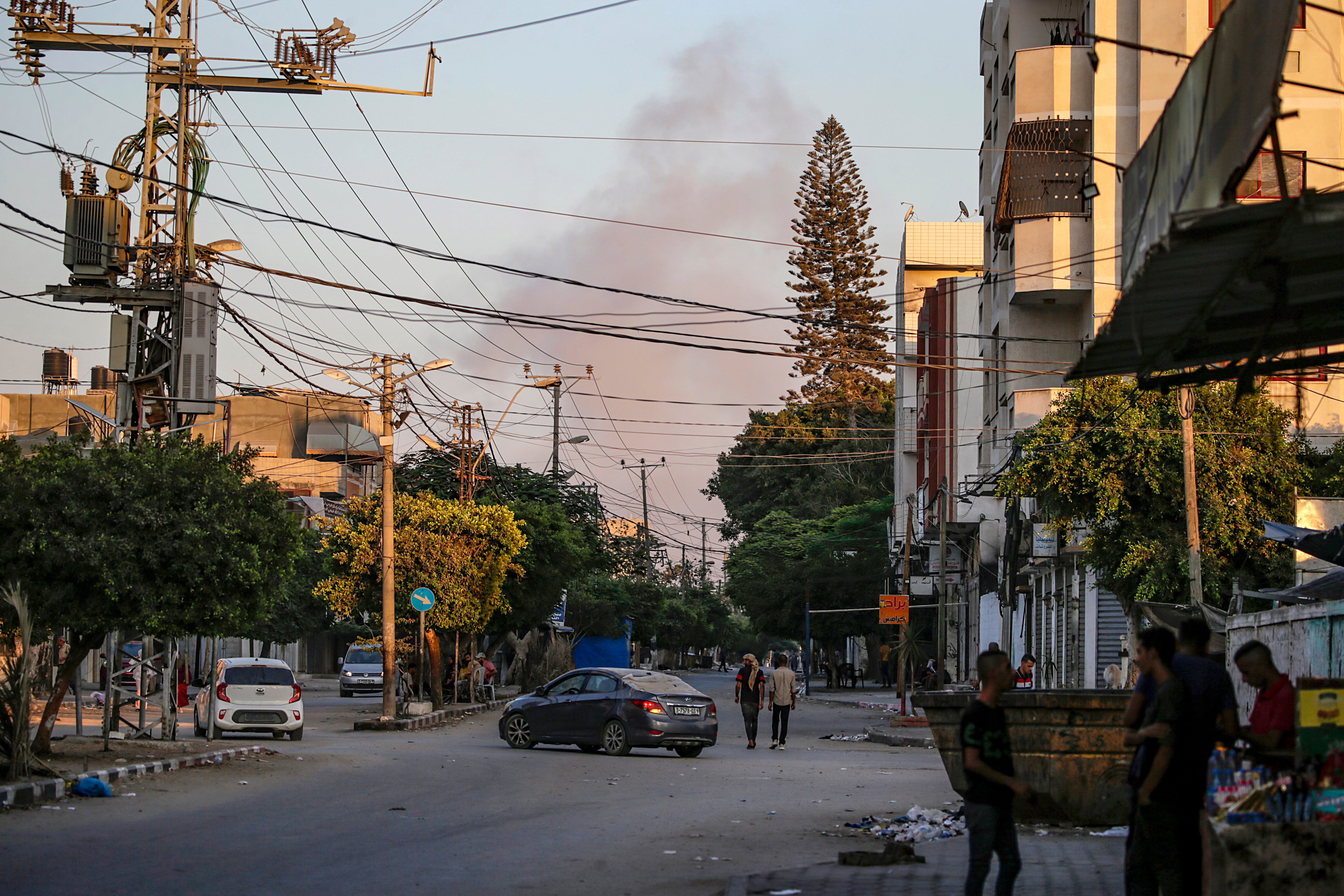 Smoke rises during an Israeli military operation in Salah Al Din road following an evacuation order issued by the Israeli army in Deir Al Balah, central Gaza Strip