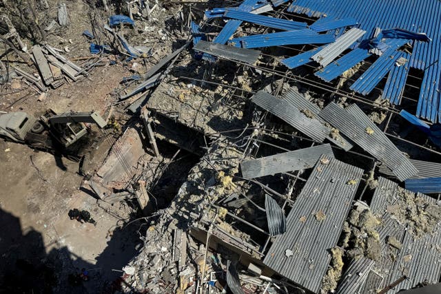 <p>The wreckage from the hotel hit by Russian forces in Kramatorsk </p>