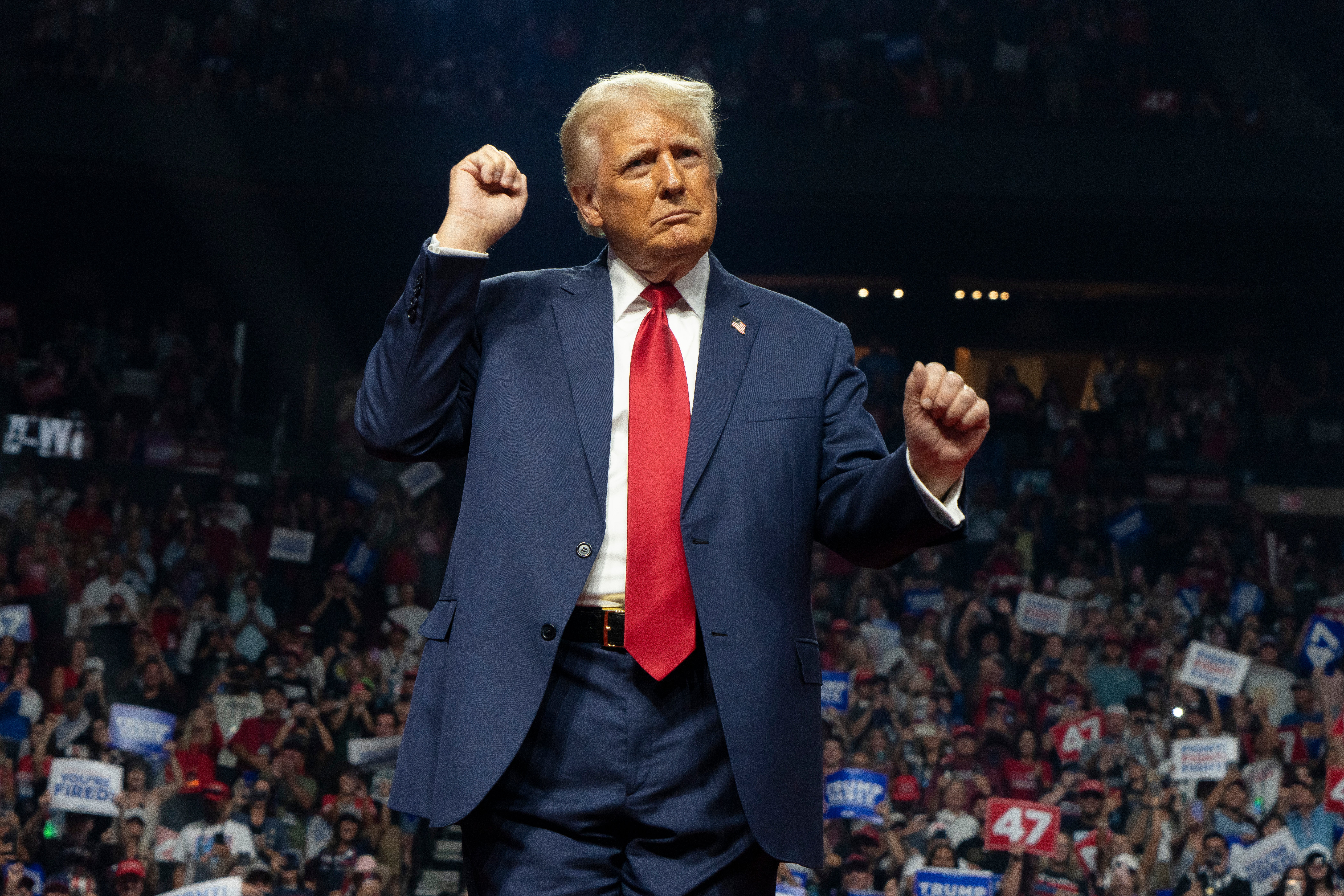 Donald Trump dances after speaking at a campaign rally in Glendale, Arizona. Trump has seemingly struggled to keep his focus on policy in recent public remarks