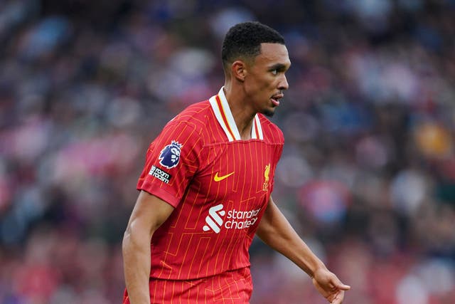 Trent Alexander-Arnold seemed unhappy to be substituted in Liverpool’s win over Brentford (Peter Byrne/PA)