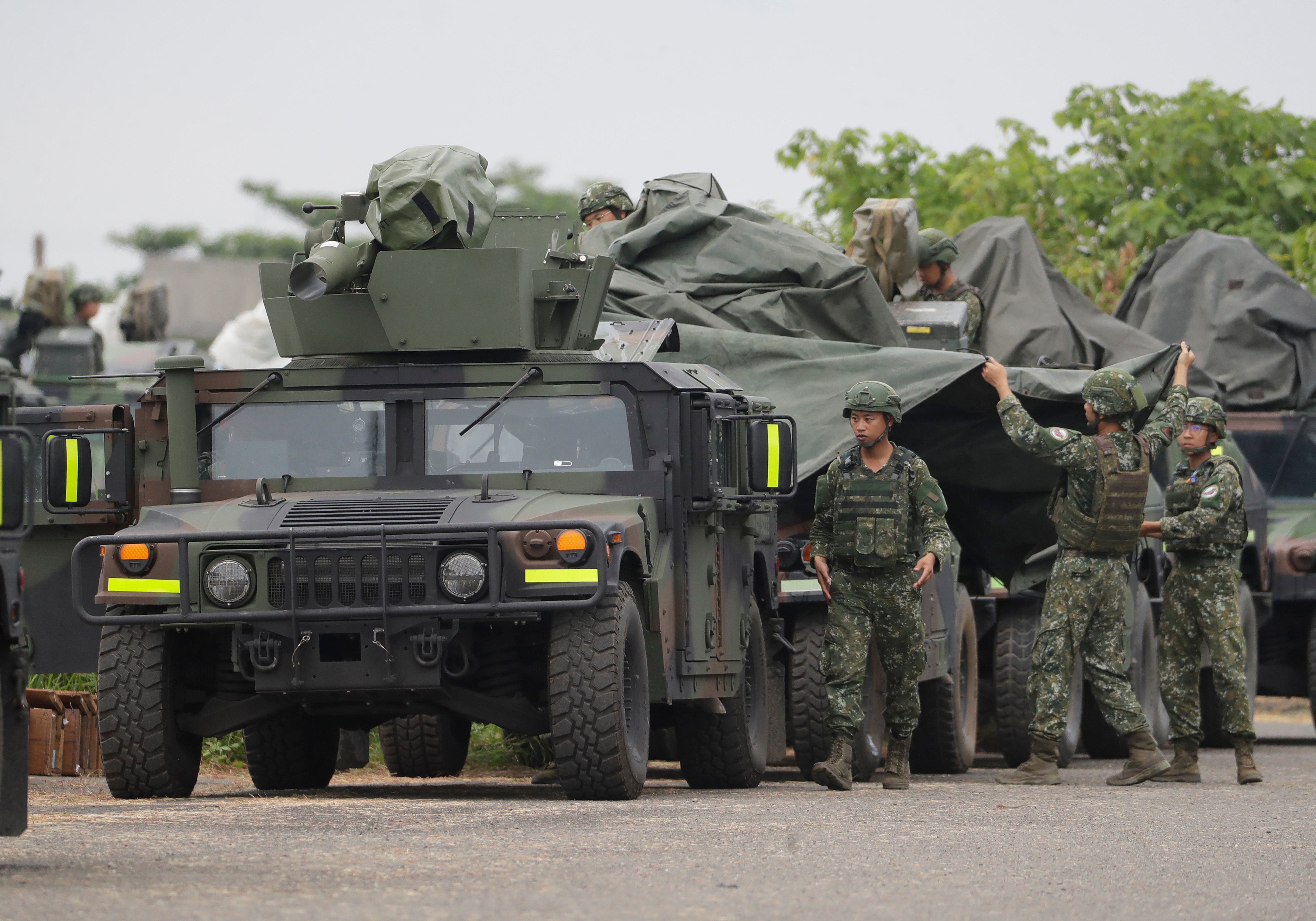 Anti-tank missile carriers during military drills in Pingtung County, southern Taiwan earlier this week