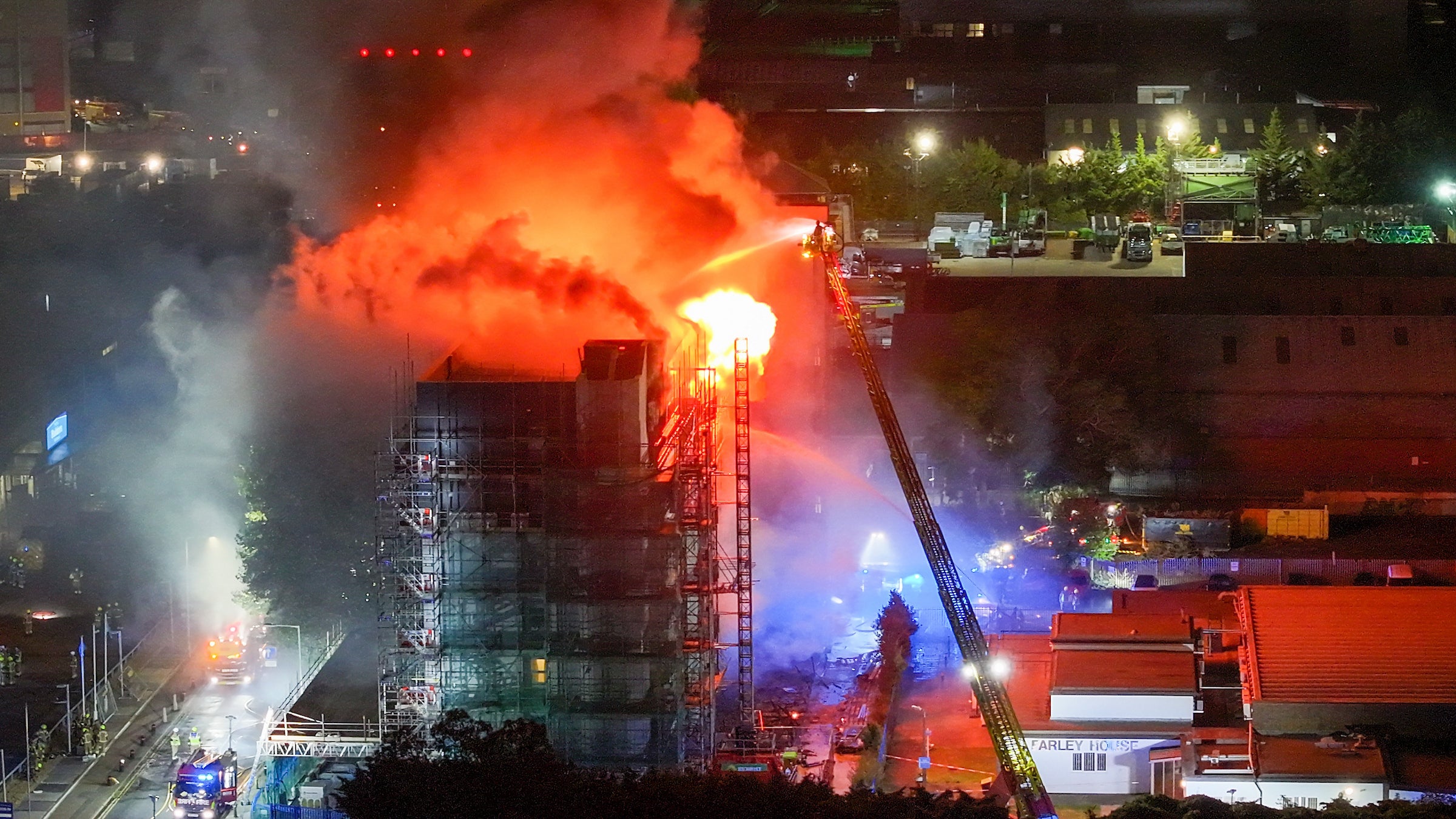 Hundreds of firefighters tackled the blaze which broke out in the early hours of Monday morning