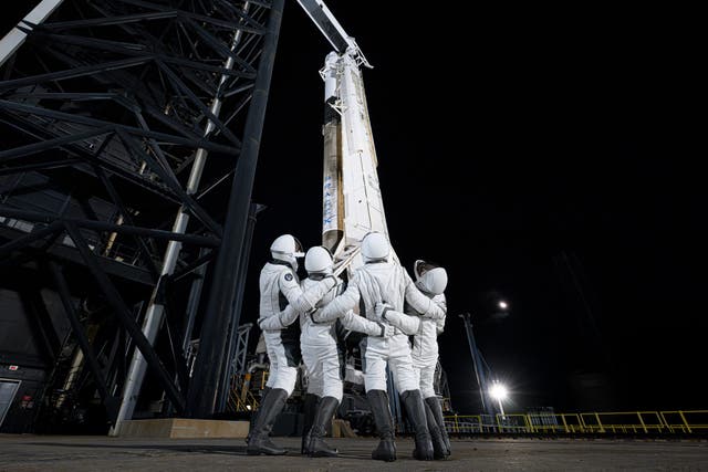 <p>The four-person crew of the Polaris Dawn mission will launch atop a SpaceX Falcon 9 rocket on Tuesday, 27 August, 2024</p>