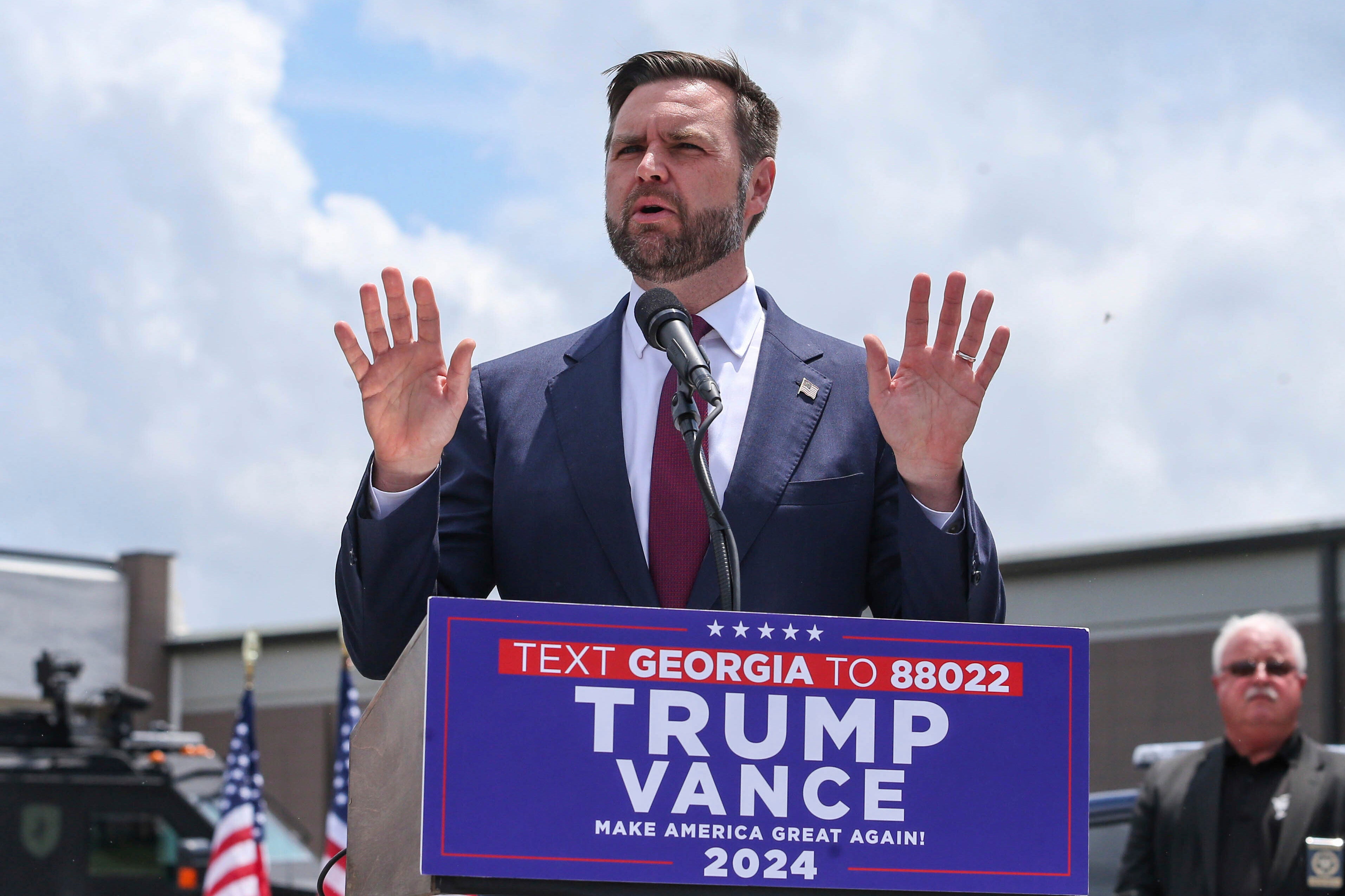 Vance speaks at a campaign rally on August 22 in Valdosta, Georgia. Vance’s Secret Service surrounding his home in Alexandria, Virginia is causing a park to temporarily close, angering neighbors