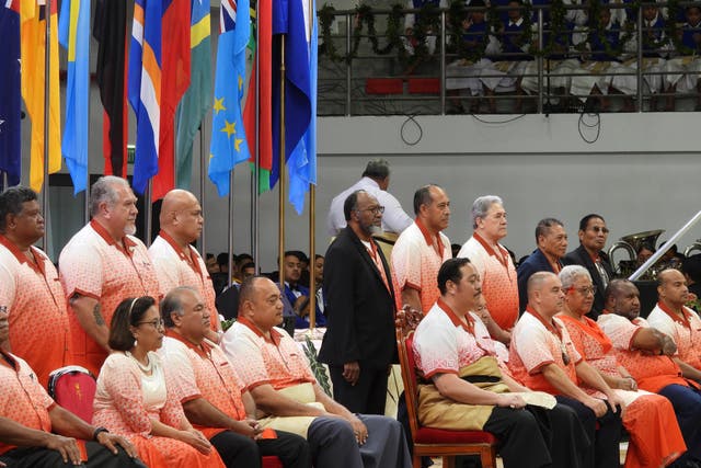 <p>Leaders assemble for a photo at the opening of the annual Pacific Islands Forum leaders meeting in Nuku'alofa, Tonga, on Monday</p>