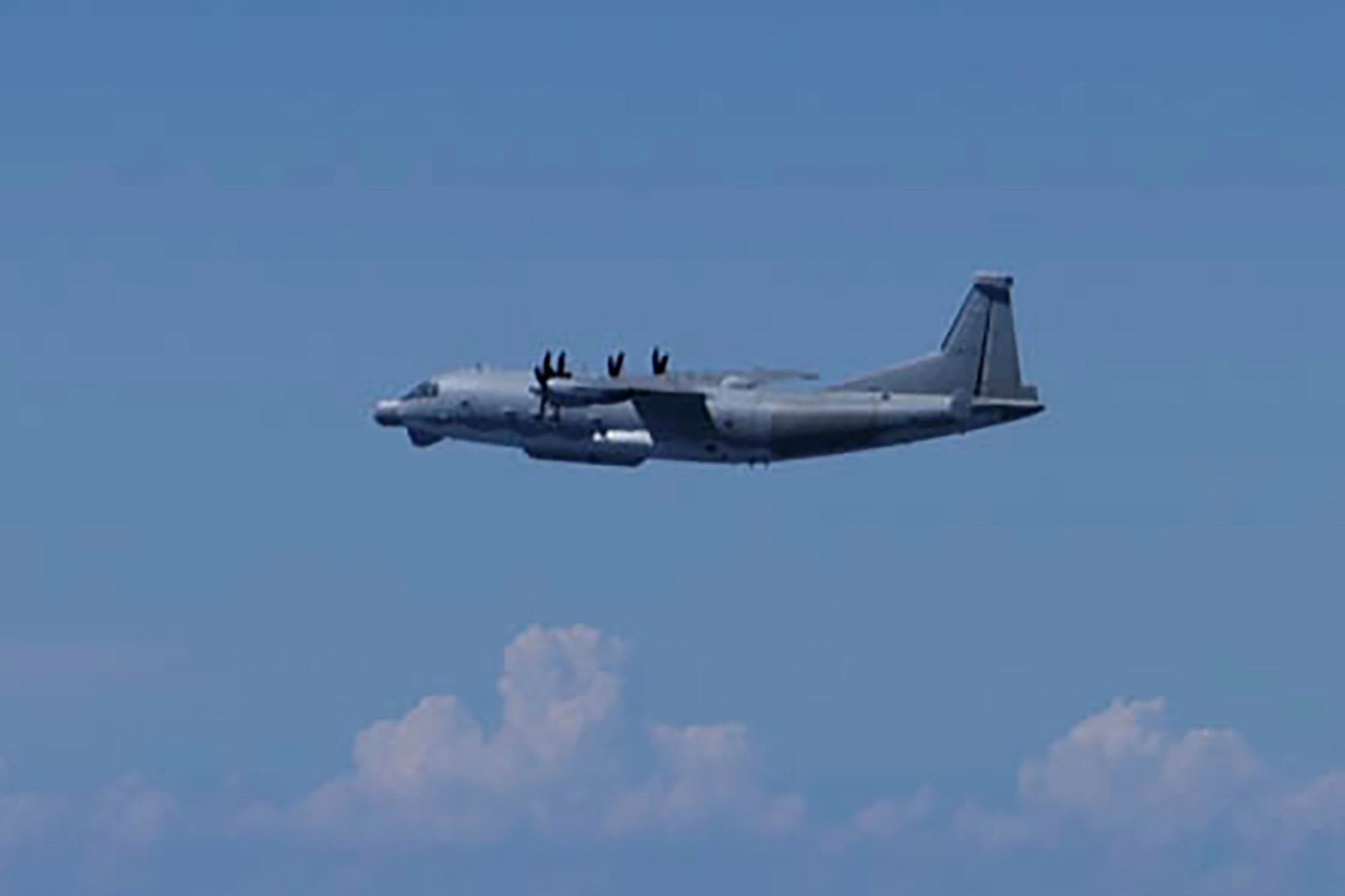 This photo provided by Japan’s Ministry of Defense shows a Chinese Y-9 reconnaissance plane Monday