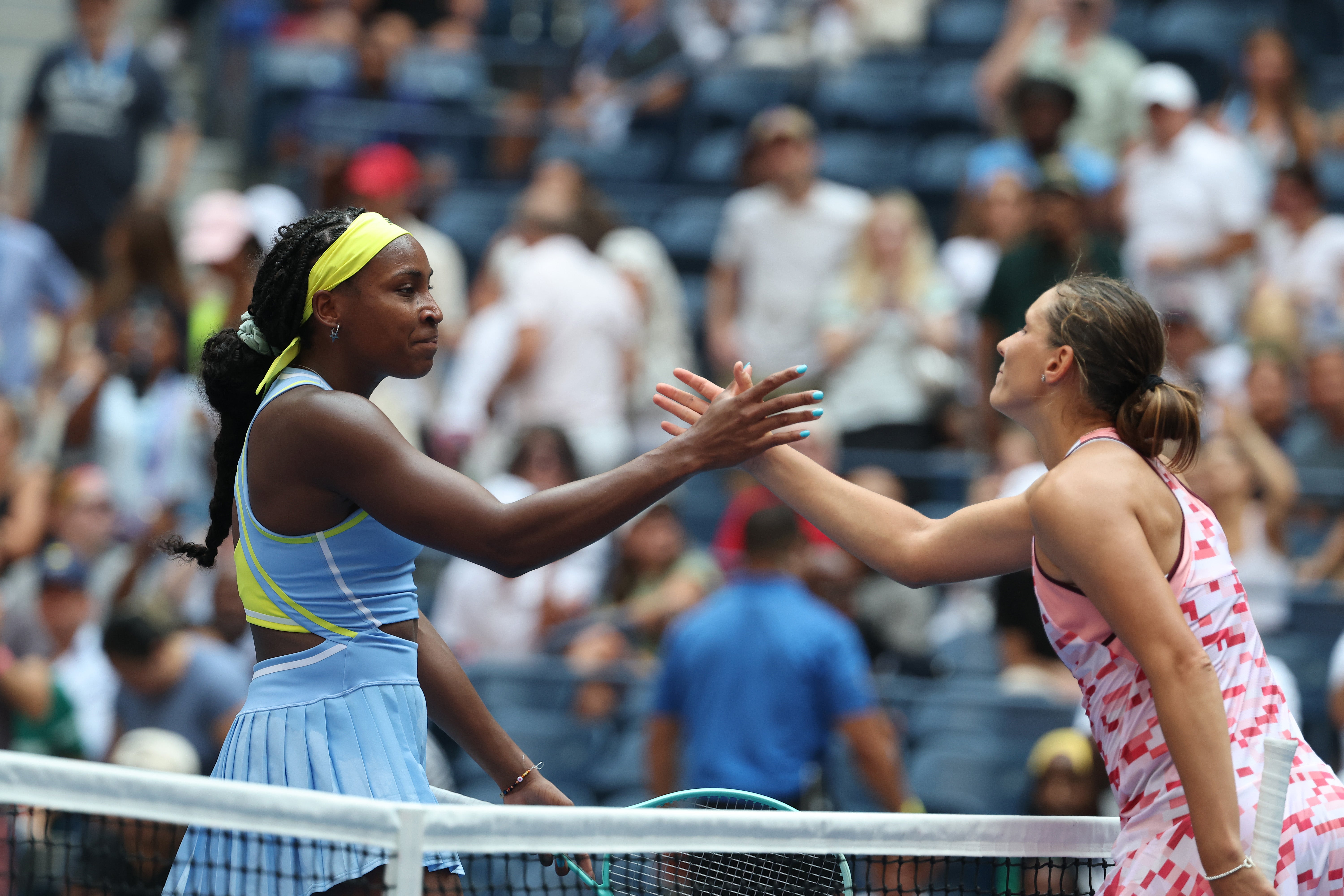 Coco Gauff is congratulated by Varvara Gracheva of France