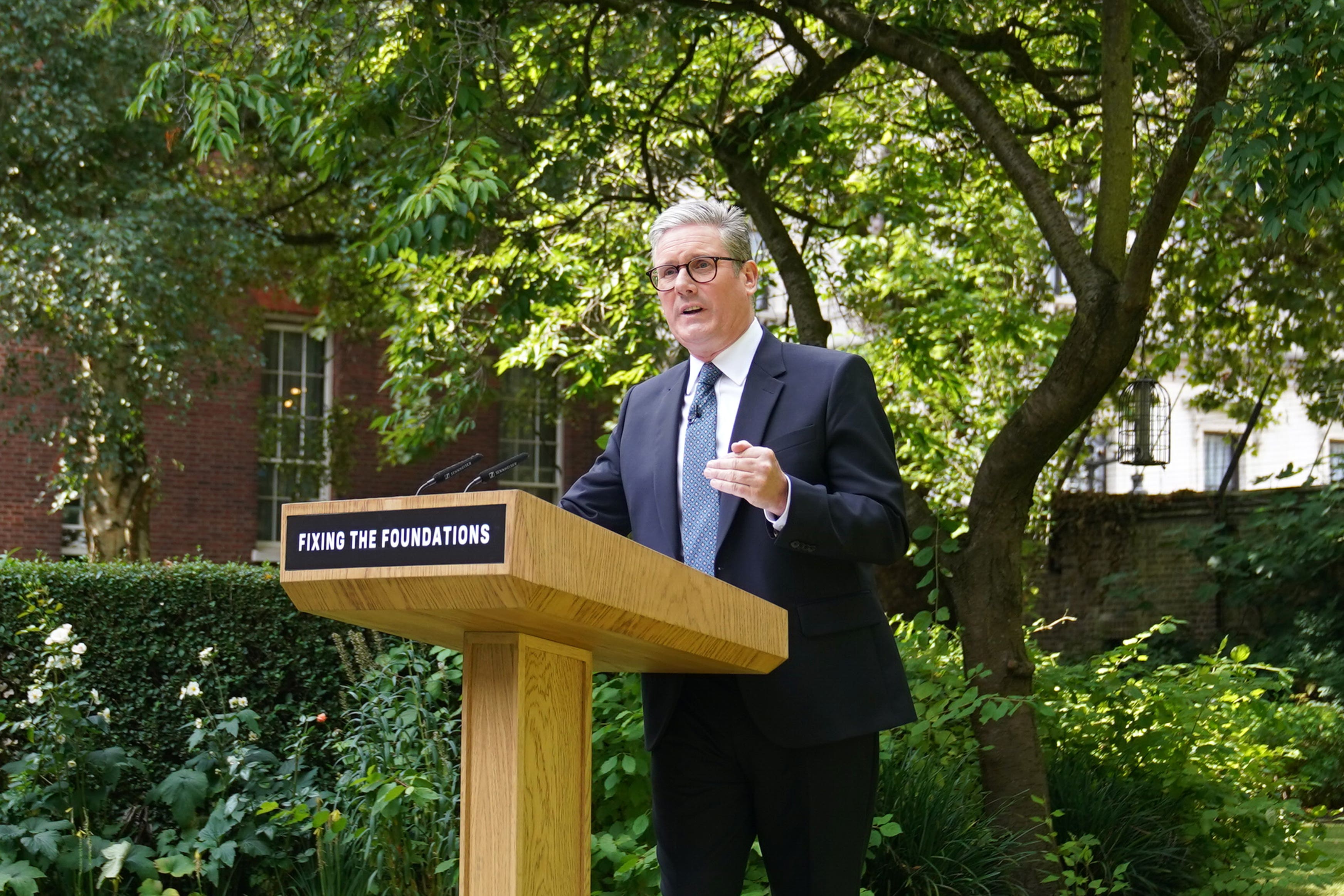 Sir Keir Starmer during his speech and press conference in the rose garden at 10 Downing Street (Stefan Rousseau/PA)