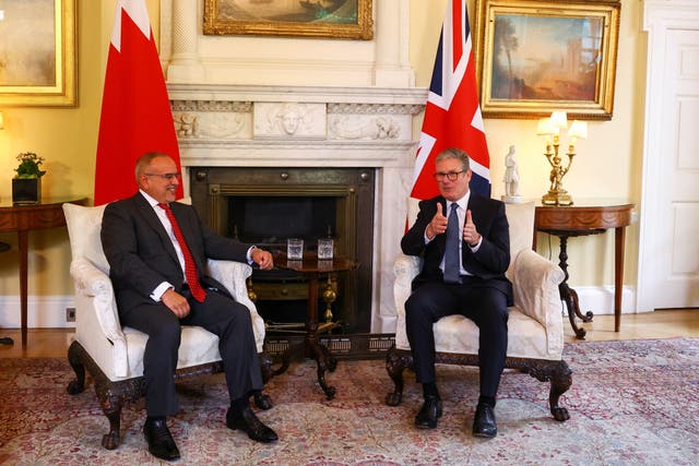 Prime Minister Sir Keir Starmer met the Crown Prince of Bahrain, Salman bin Hamad Al Khalifa ahead of bilateral talks in Downing Street (Hannah McKay/PA)