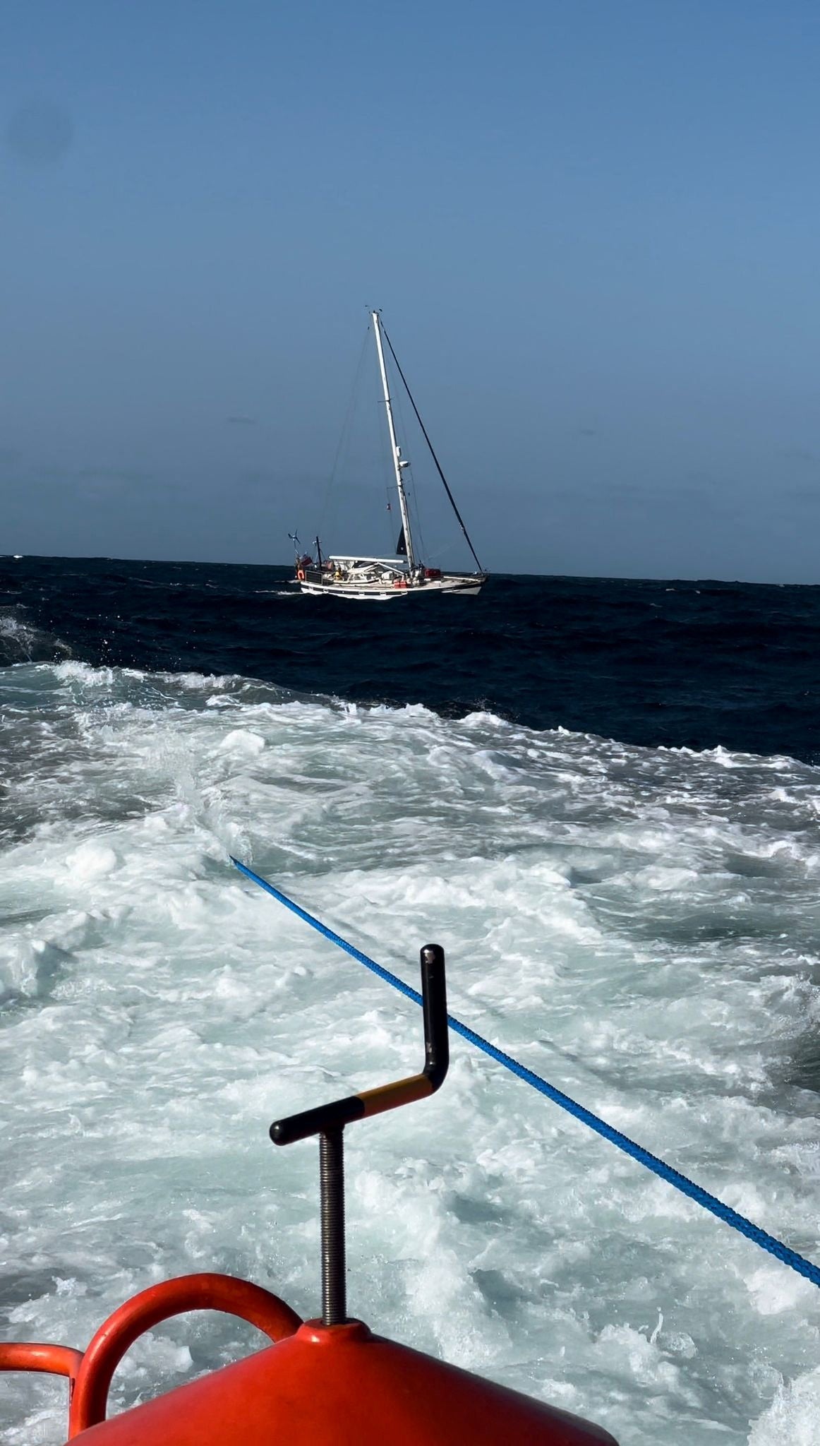 Vandenhende and Huens’s boat had to be towed ashore after damage by the orcas