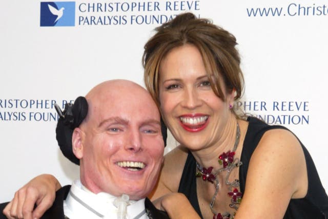 <p>Christopher Reeve and his wife Dana attend the Christopher Reeve Paralysis Foundation Gala in New York in 2003</p>