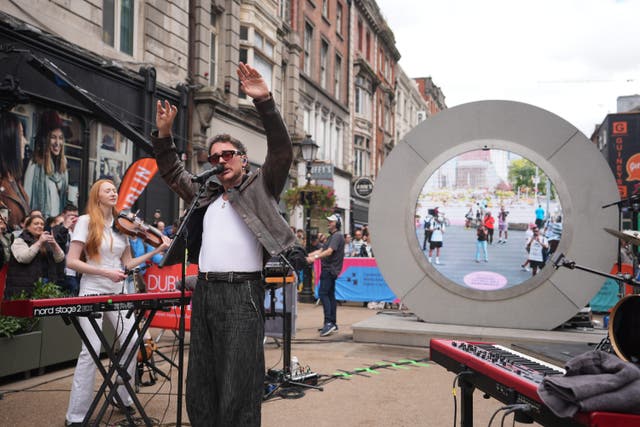 Cian Ducrot performing at the Dublin portal streaming live to New York, Vilnius and Lublin (Niall Carson/PA)