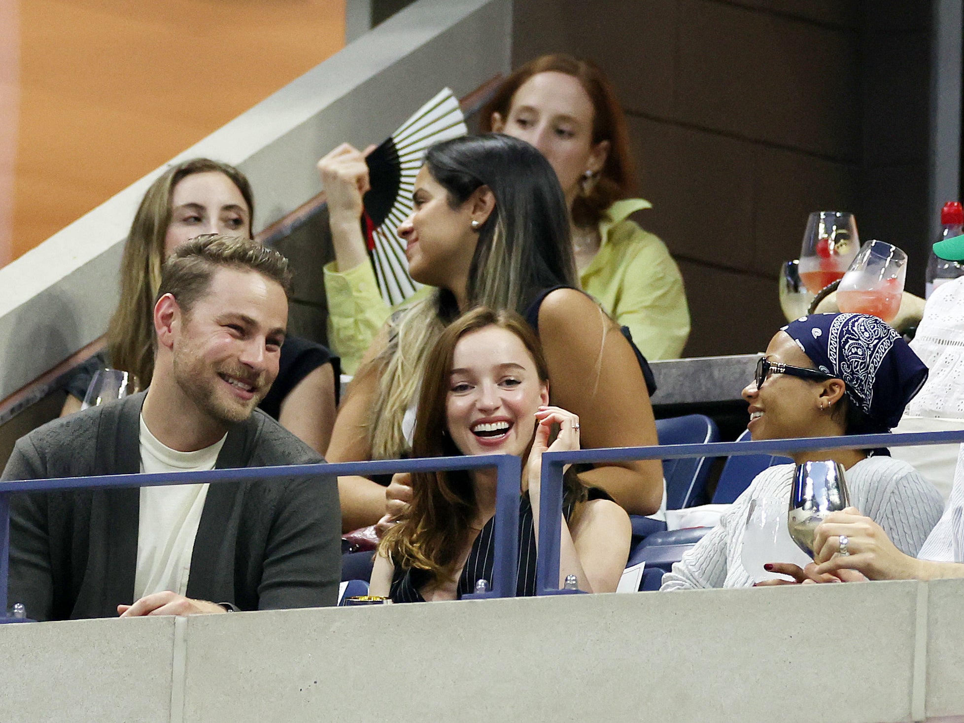 Phoebe Dynevor, Myha'la Herrold and Cameron Fuller attend day one of the 2024 US Open at USTA Billie Jean King National Tennis Center on August 26