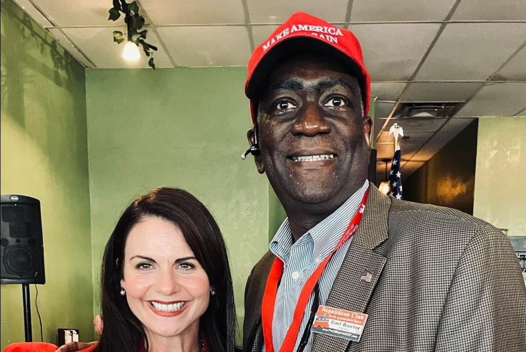 Carl Baxter (right), seen here with Lee County, Florida Tax Collector Noelle Branning, is a dedicated Trump fan.