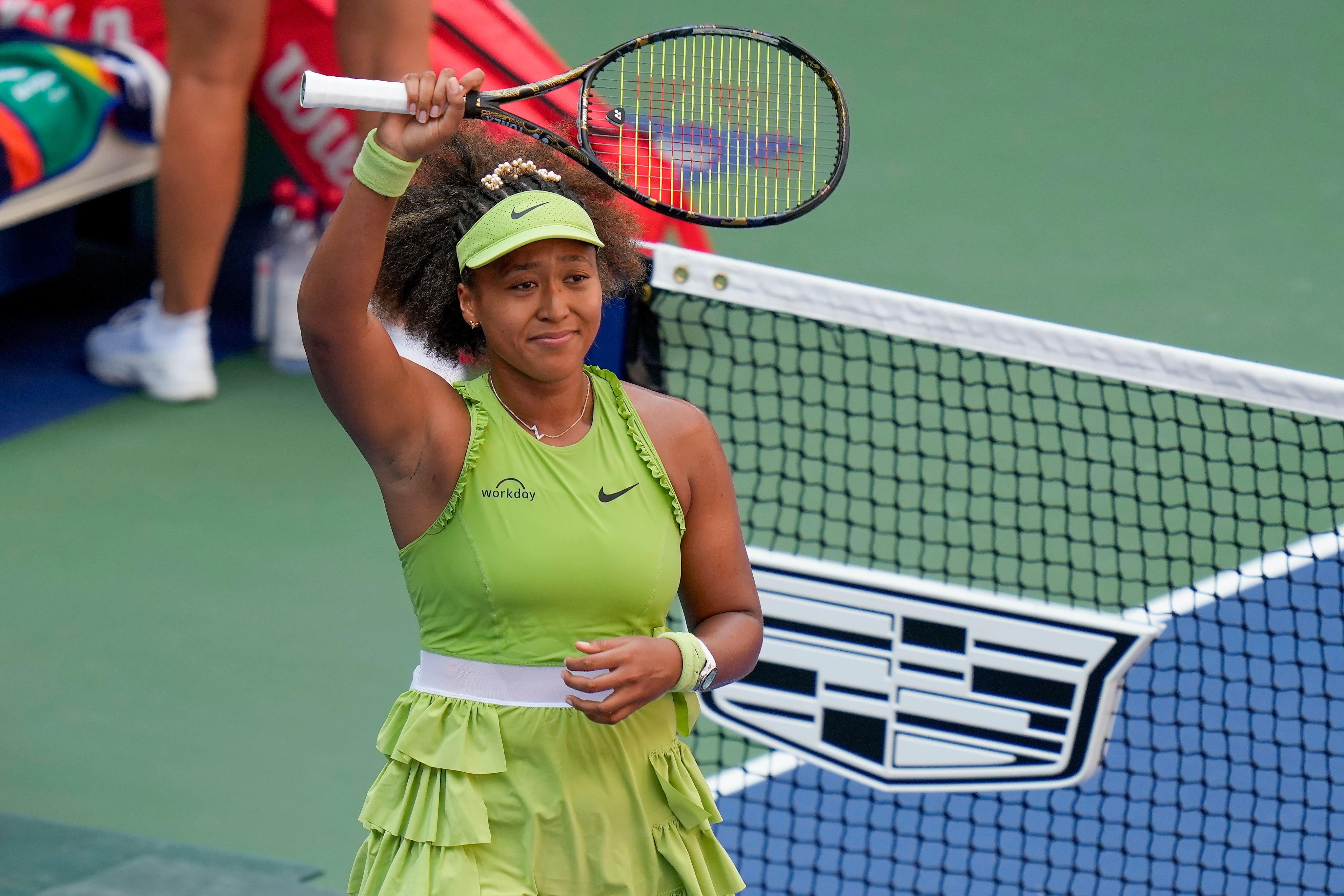 Naomi Osaka was tearful after her first-round US Open victory (Seth Wenig/AP)