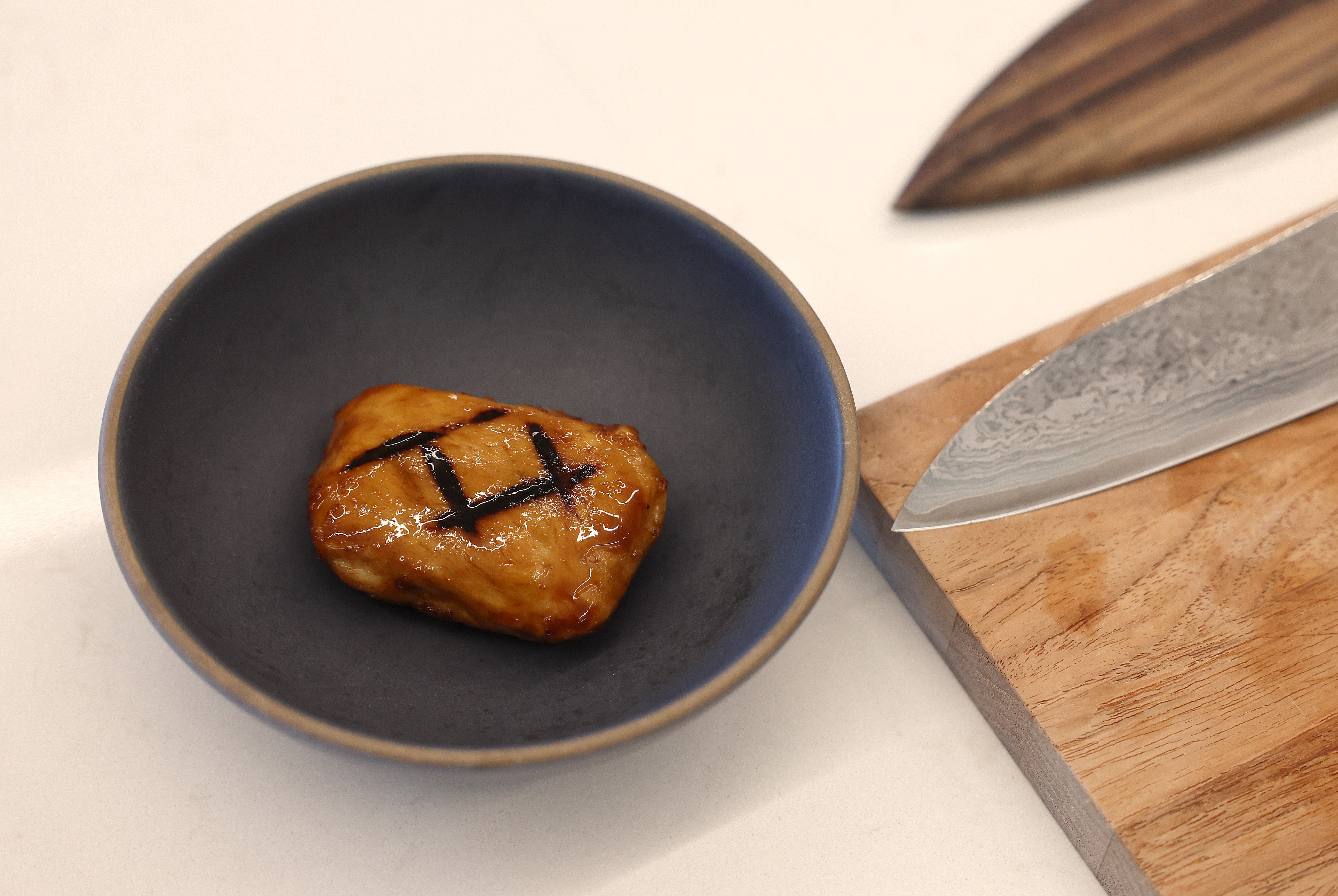 Piece of Good Meat's cultivated chicken displayed at the Eat Just office in Alameda, California