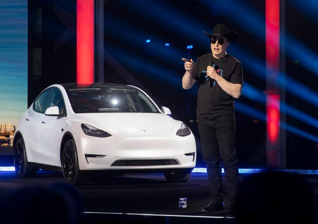 <p> Tesla CEO Elon Musk speaks at the ‘Cyber Rodeo’ grand opening celebration for the new Tesla Giga Texas</p>