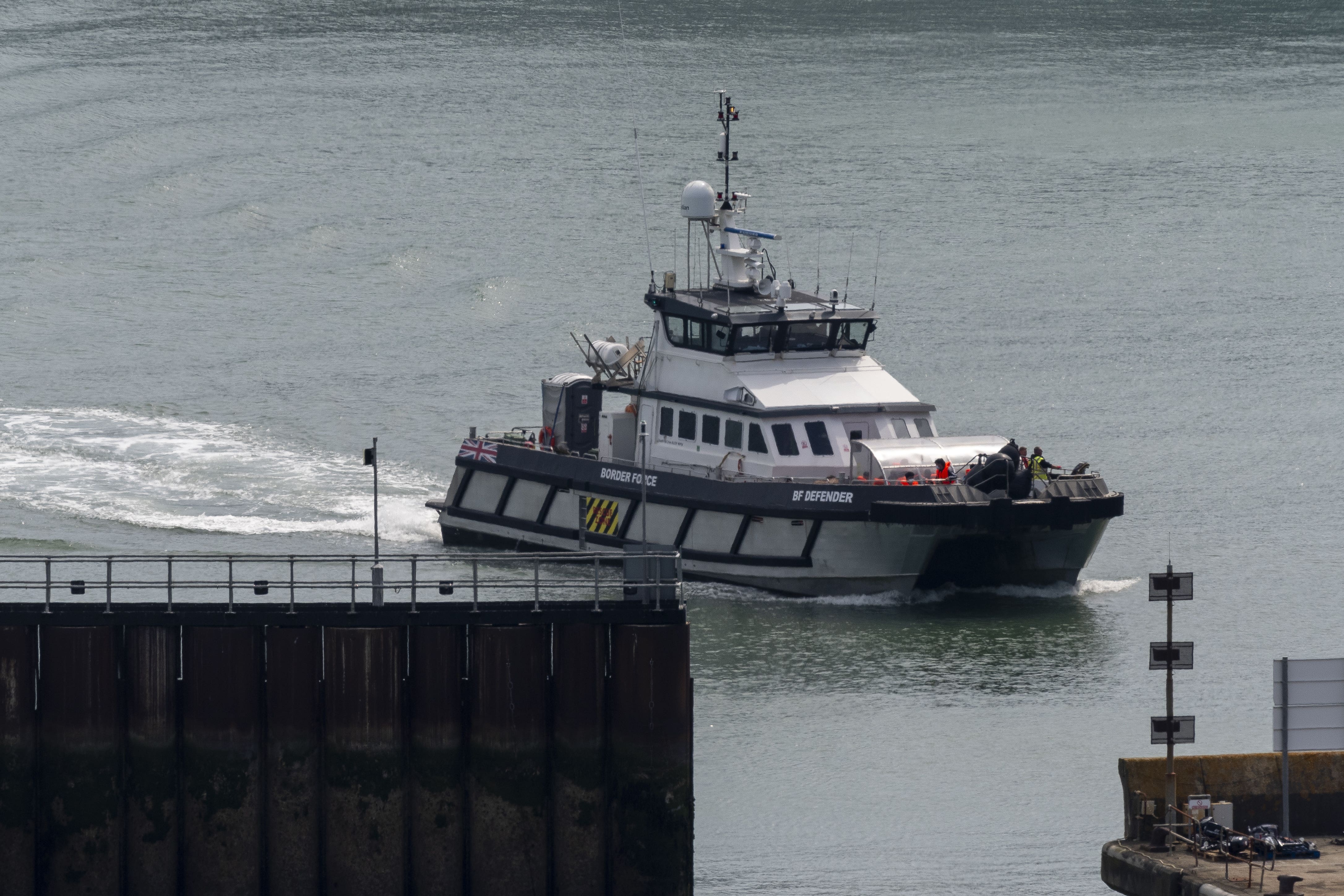 A Border Force boat brings migrants who attempted the English Channel crossing ashore in Dover, Kent (Jordan Pettitt/PA)