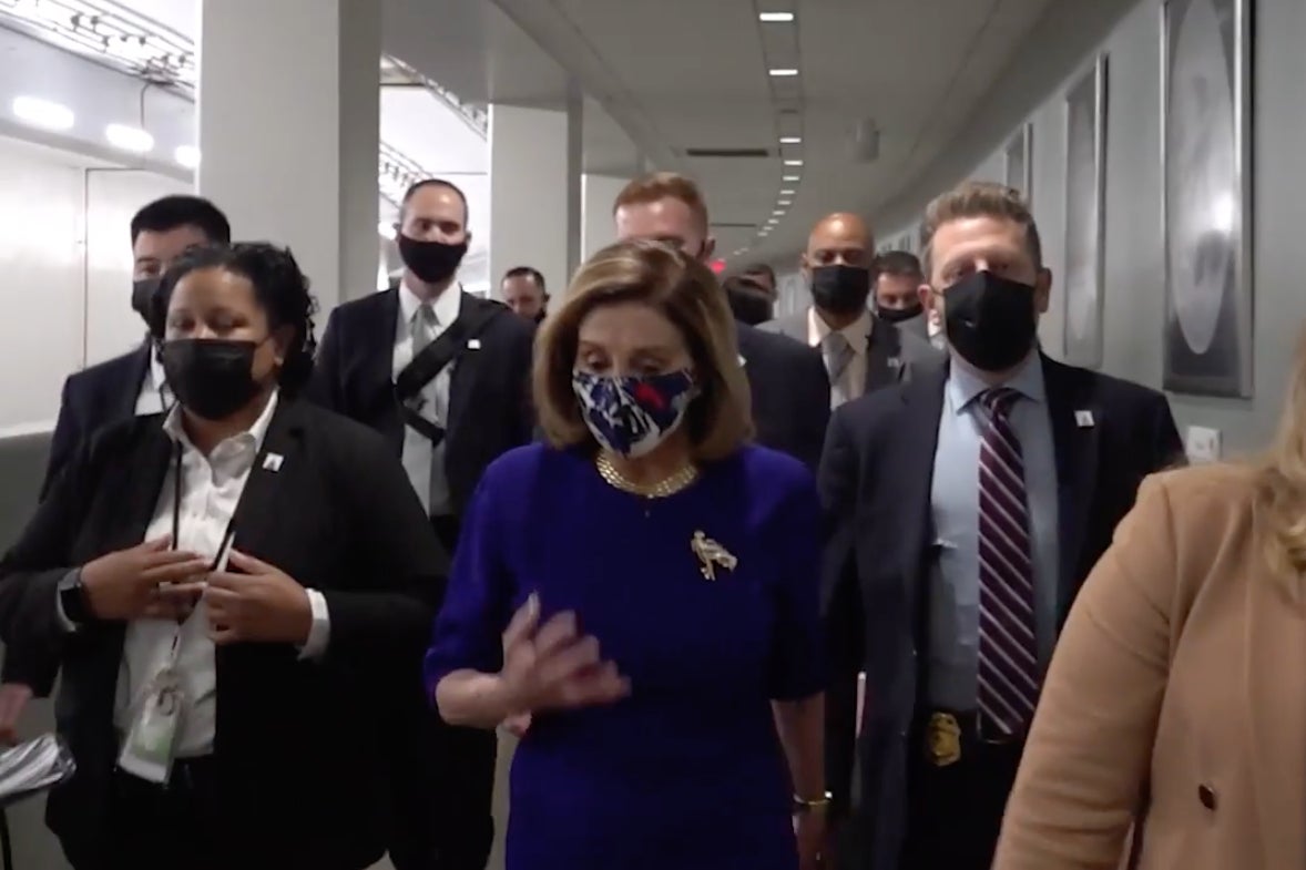 Former House Speaker Nancy Pelosi (pictured in the new unaired footage from January 6, 2021) can be seen sharing her fury at Capitol security. Footage also showed her anger at Donald Trump, whose supporters carried out the riot