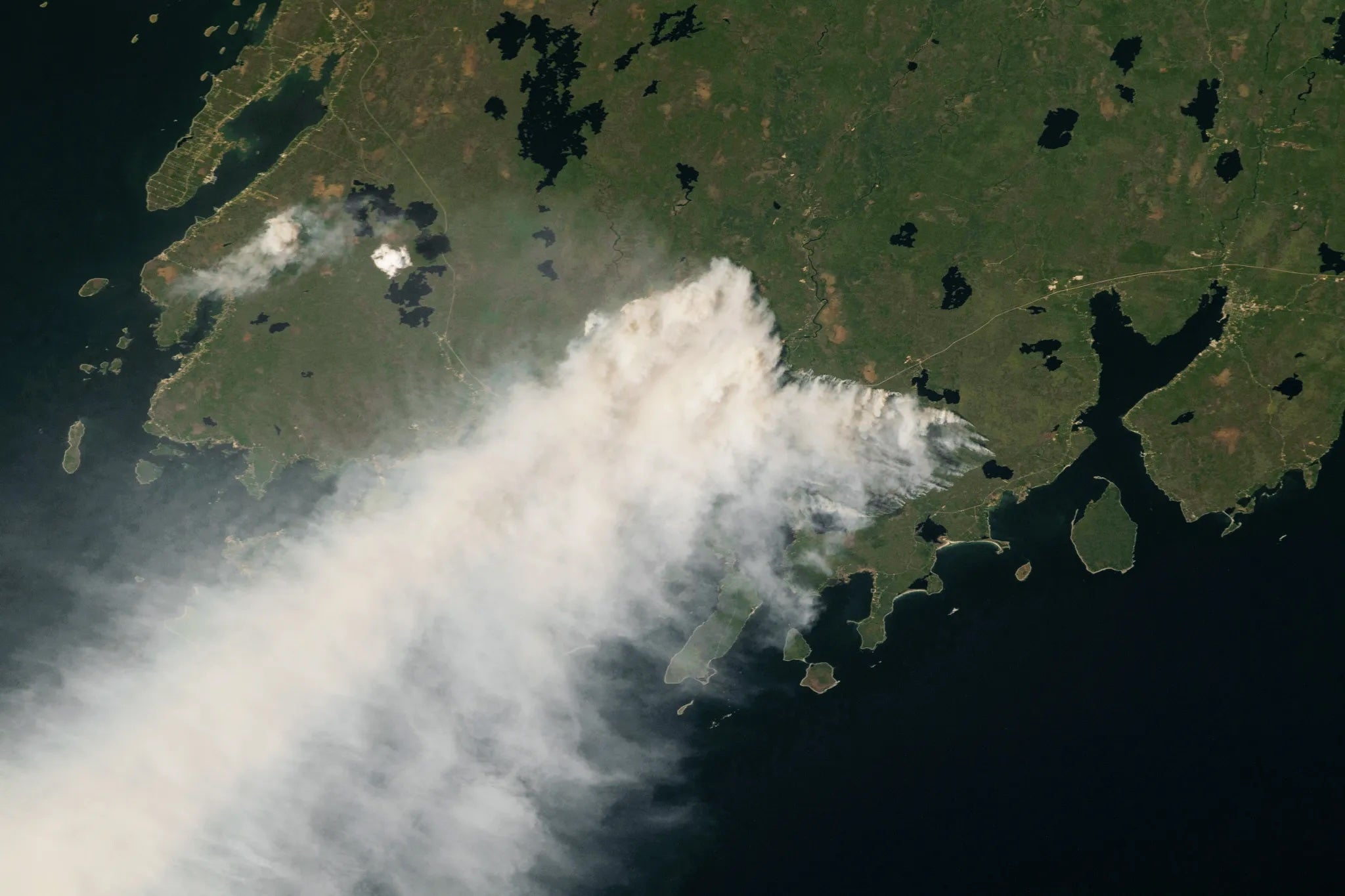 A satellite image of wildfire smoke from Nova Scotia over the Atlantic Ocean last May. Canada’s wildfires produced approximately 640 million metric tons of carbon dioxide from May to September.