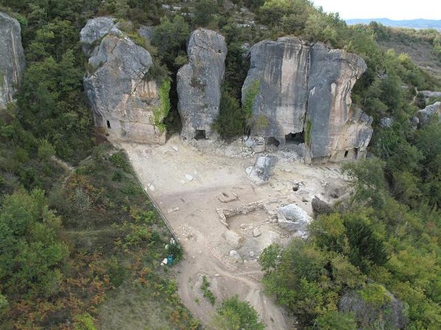 <p>View of excavated area in early medieval cave settlement of Las Gobas</p>