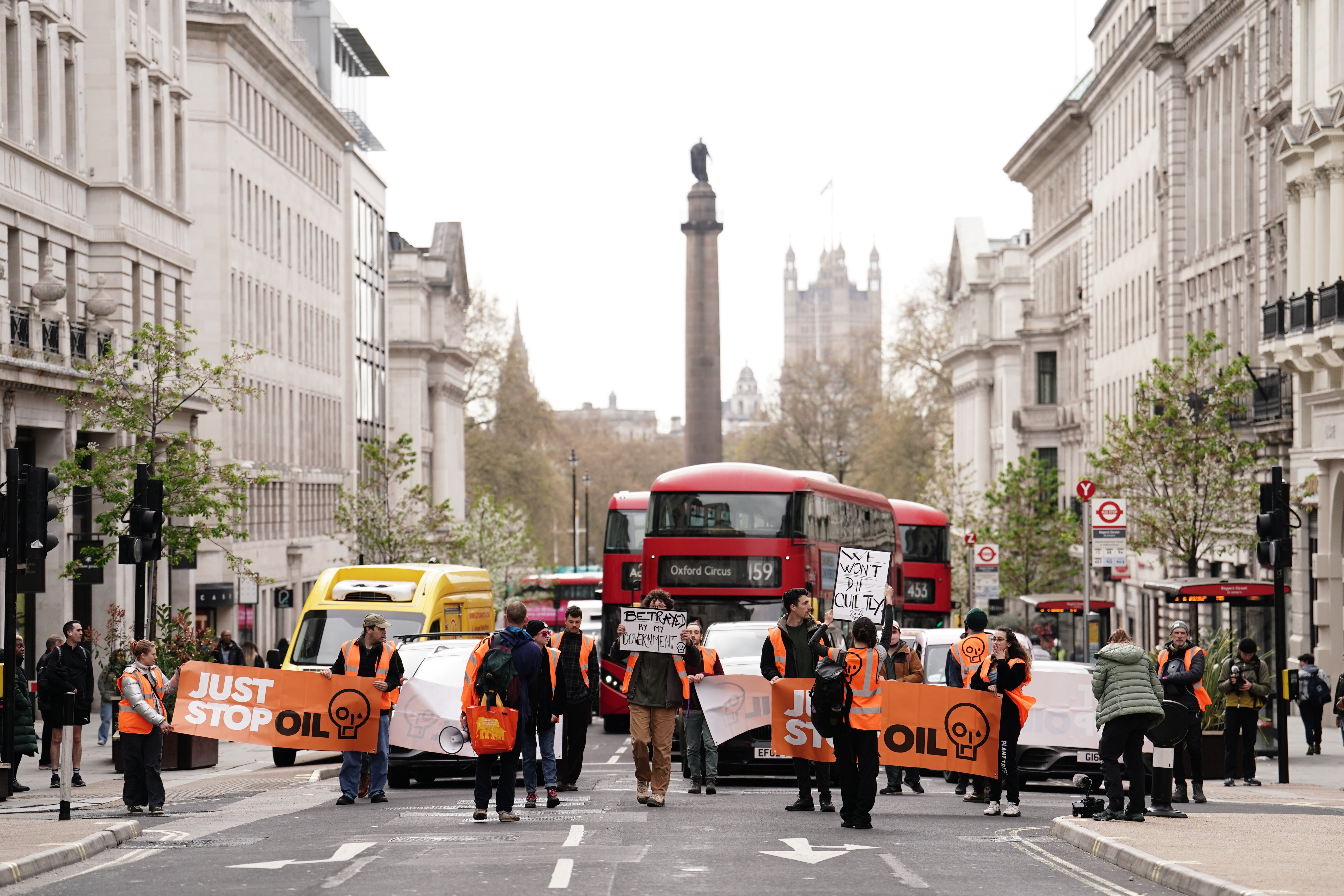 Just Stop Oil protesters take part in a slow march protest through London in April