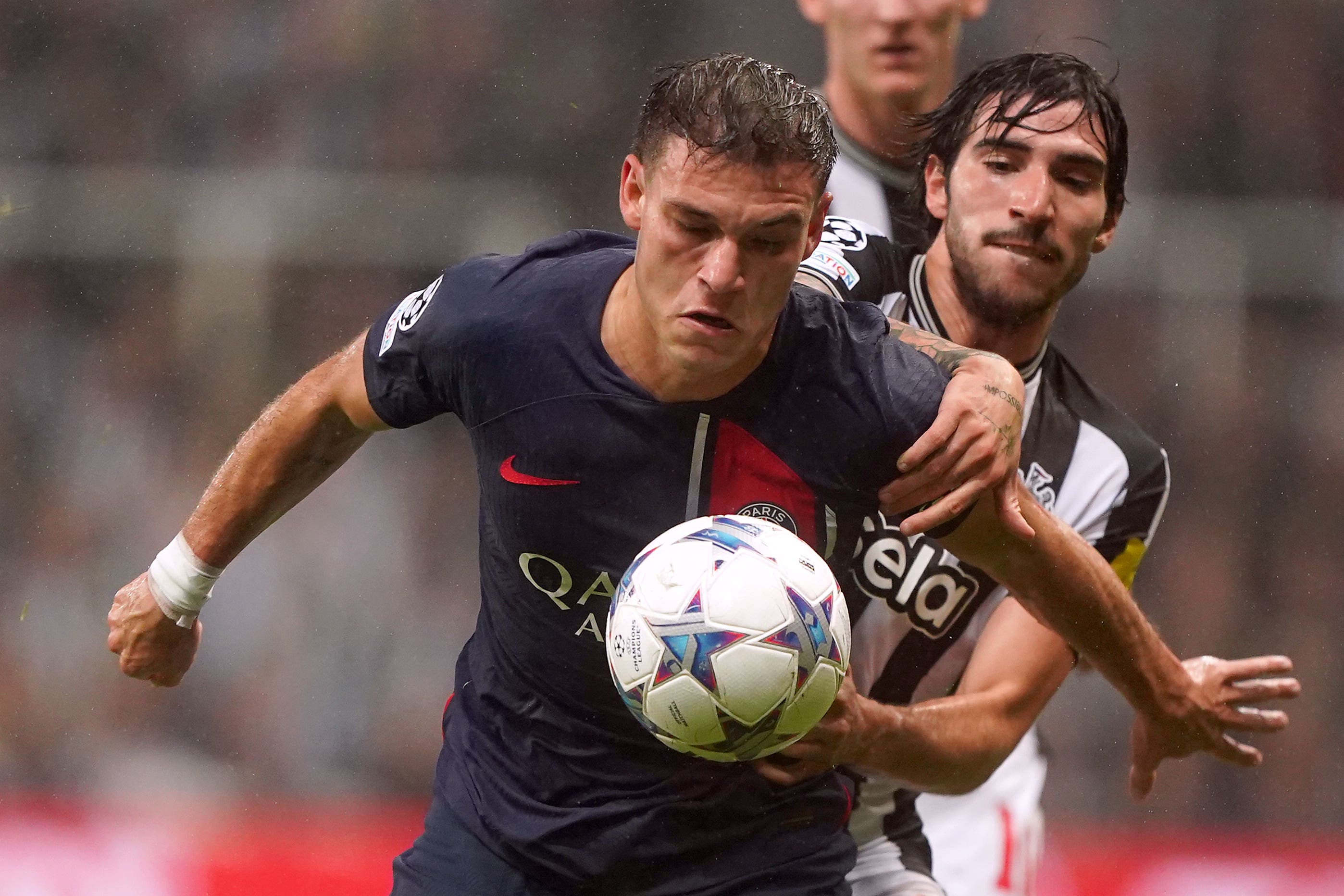 Manuel Ugarte is set to move to Manchester United from Paris St Germain in time to make his debut on Sunday (Owen Humphreys/PA)