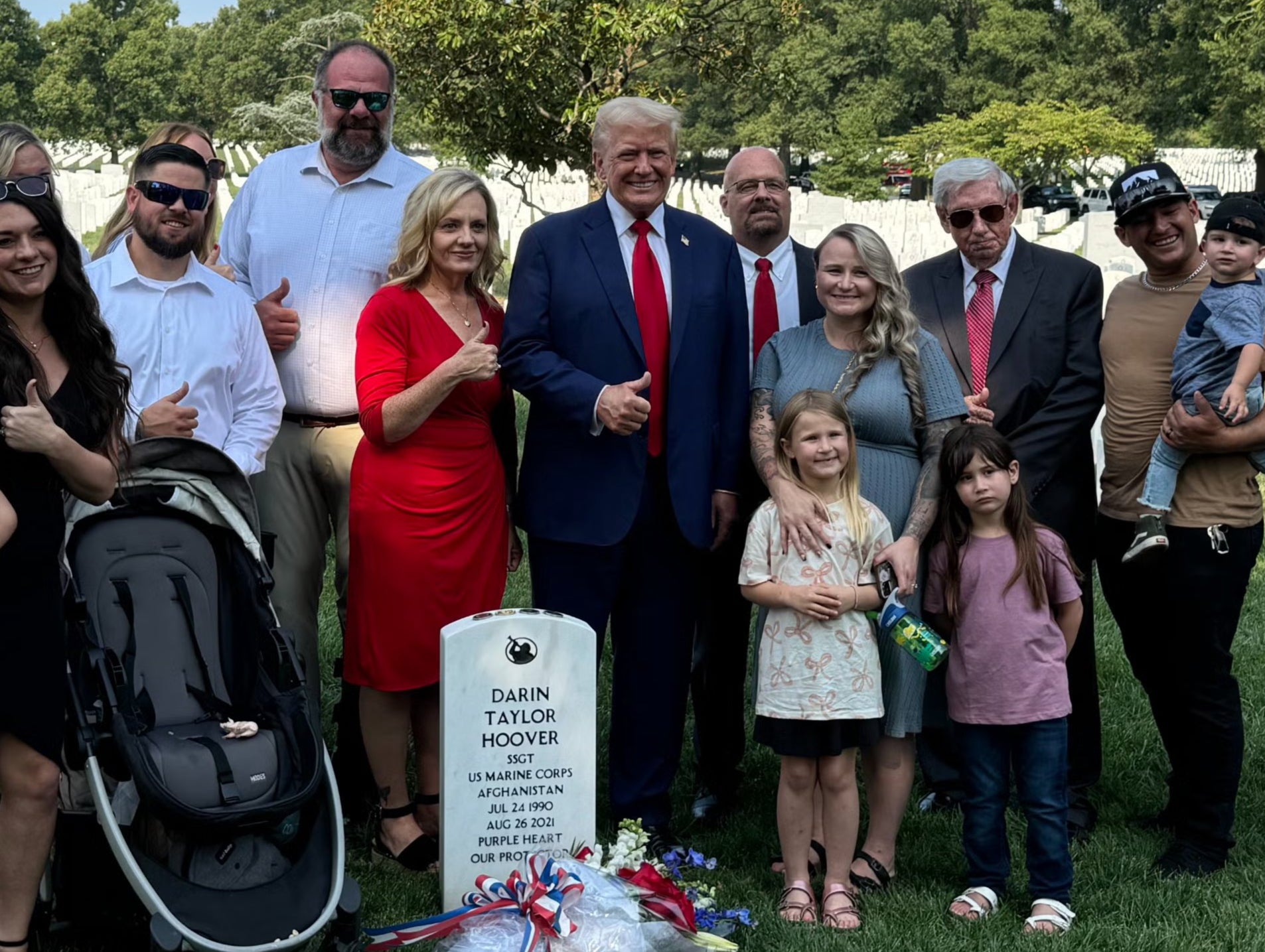 Donald Trump gave the thumbs up at the grave of a soldier at Arlington National Cemetery